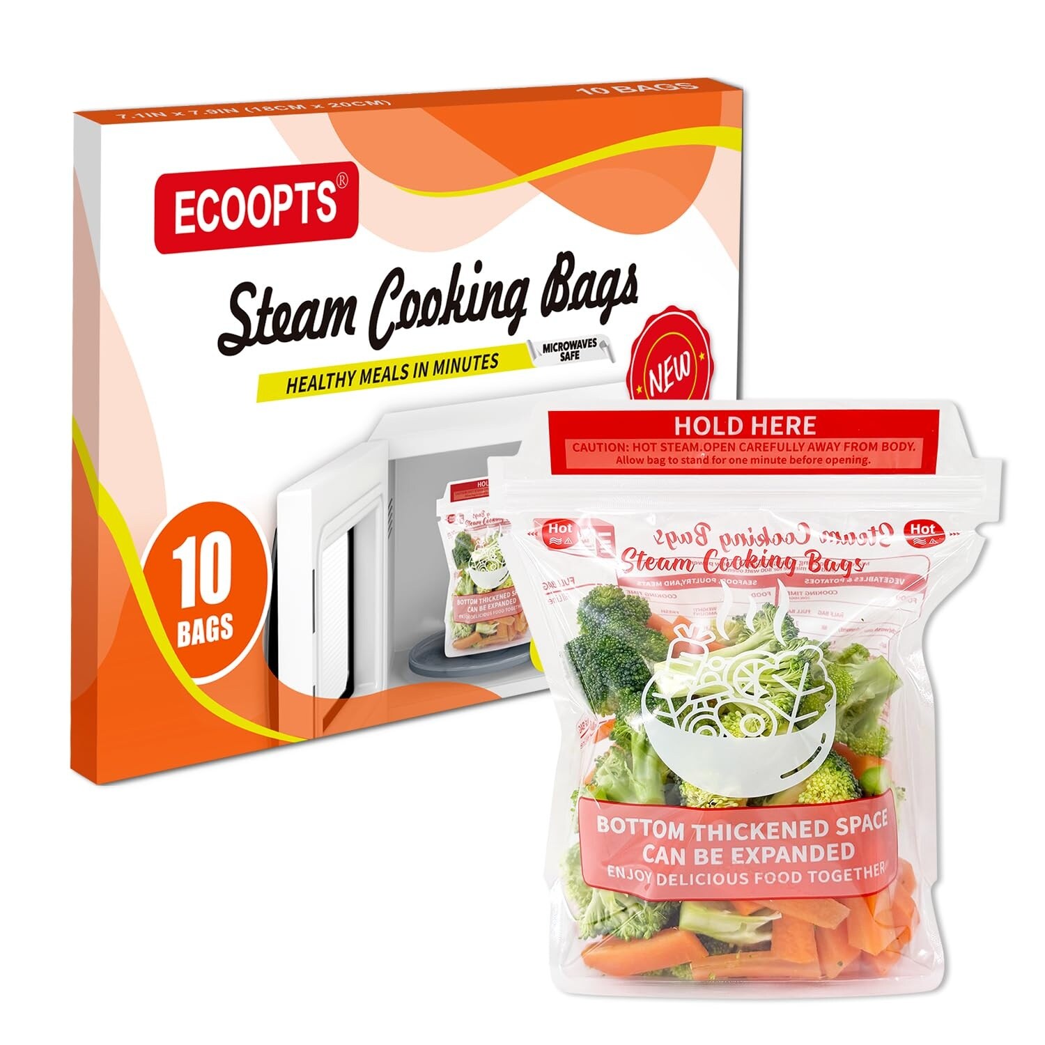 Aoibox  10 Pack Microwave Steam Cooking Bags with Stand Up Zipper Base for Vegetables Potatoes and Meat Reusable
