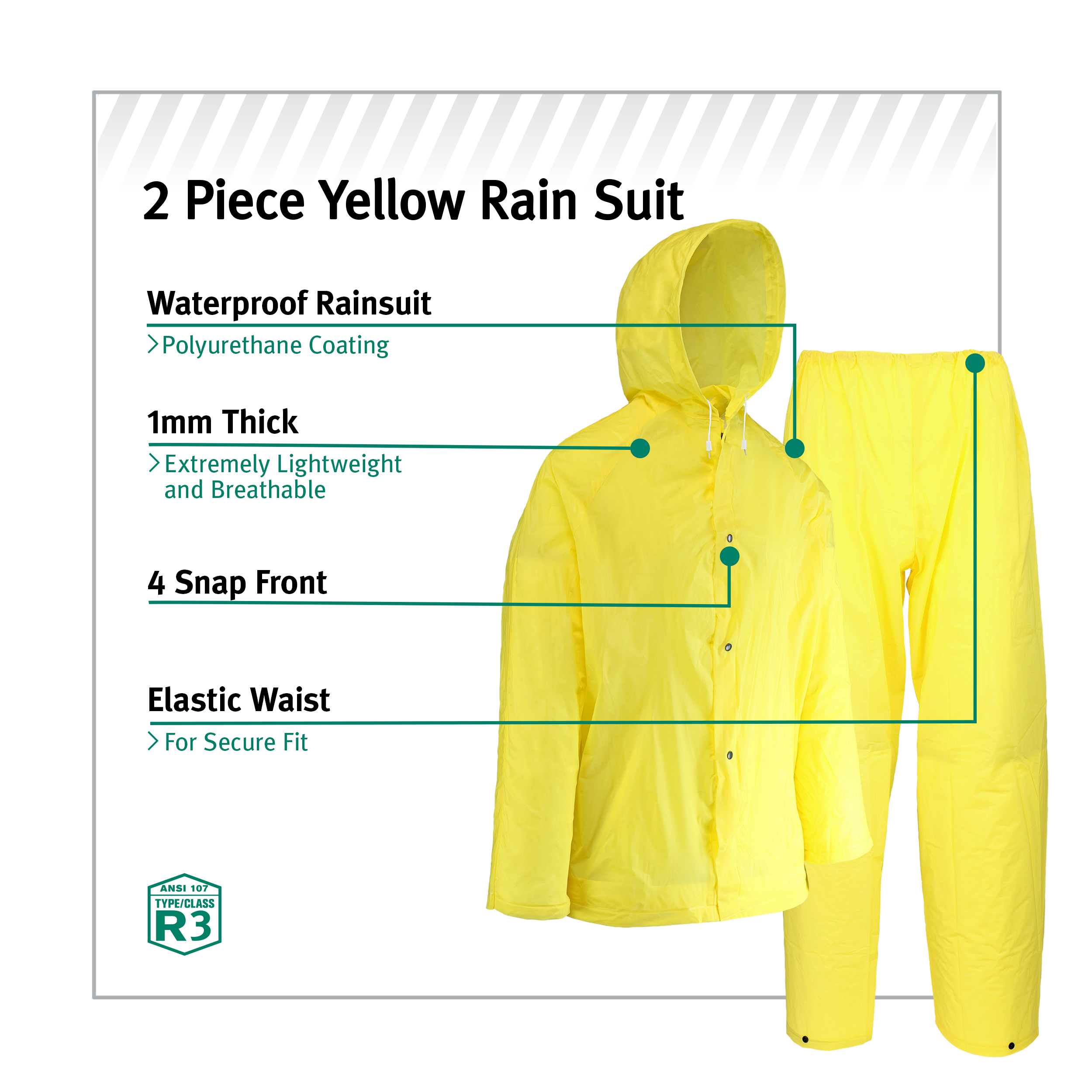 Safety Works 2-Piece Men's Large Yellow Rain Suit in the Clothing
