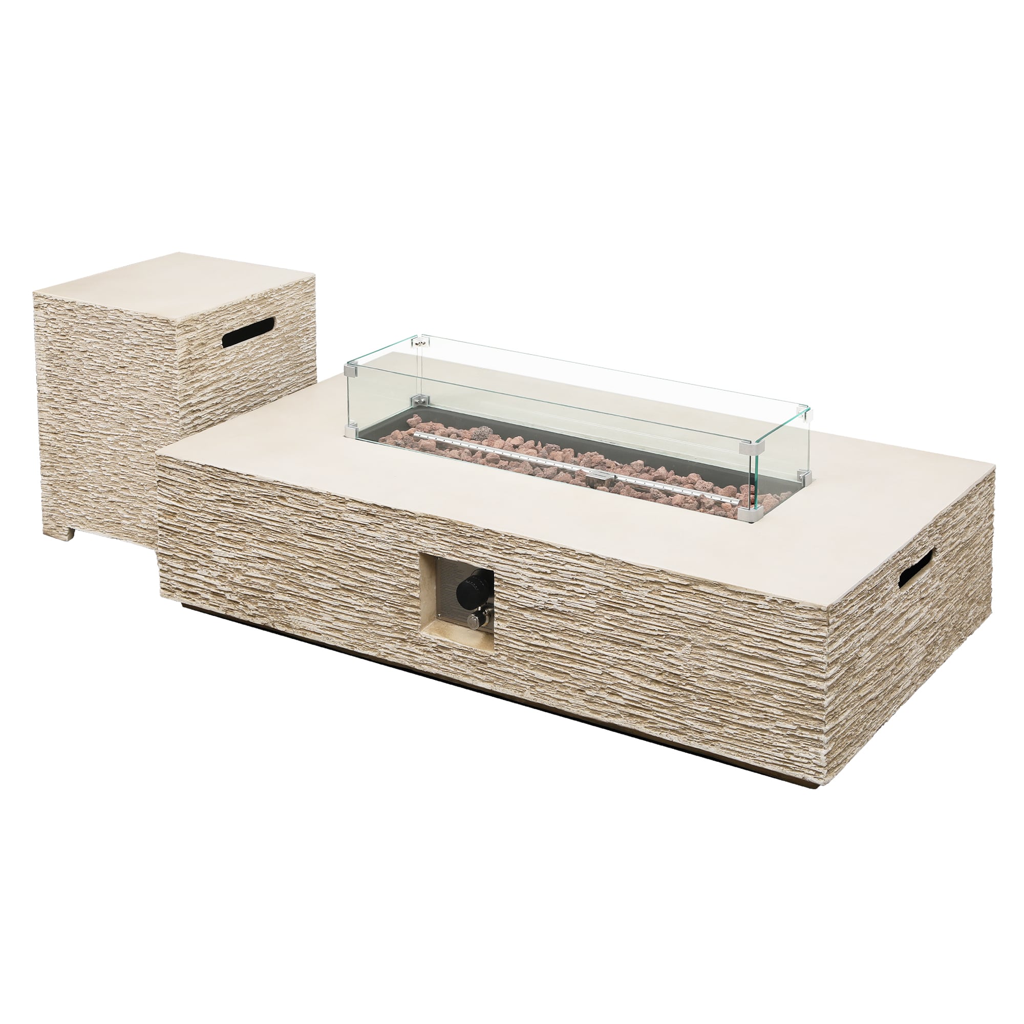 Patio Watcher LS-56MBE-HW-BW 56-in W Beige Magnesium oxide Rectangle Liquid propane Fire pit table