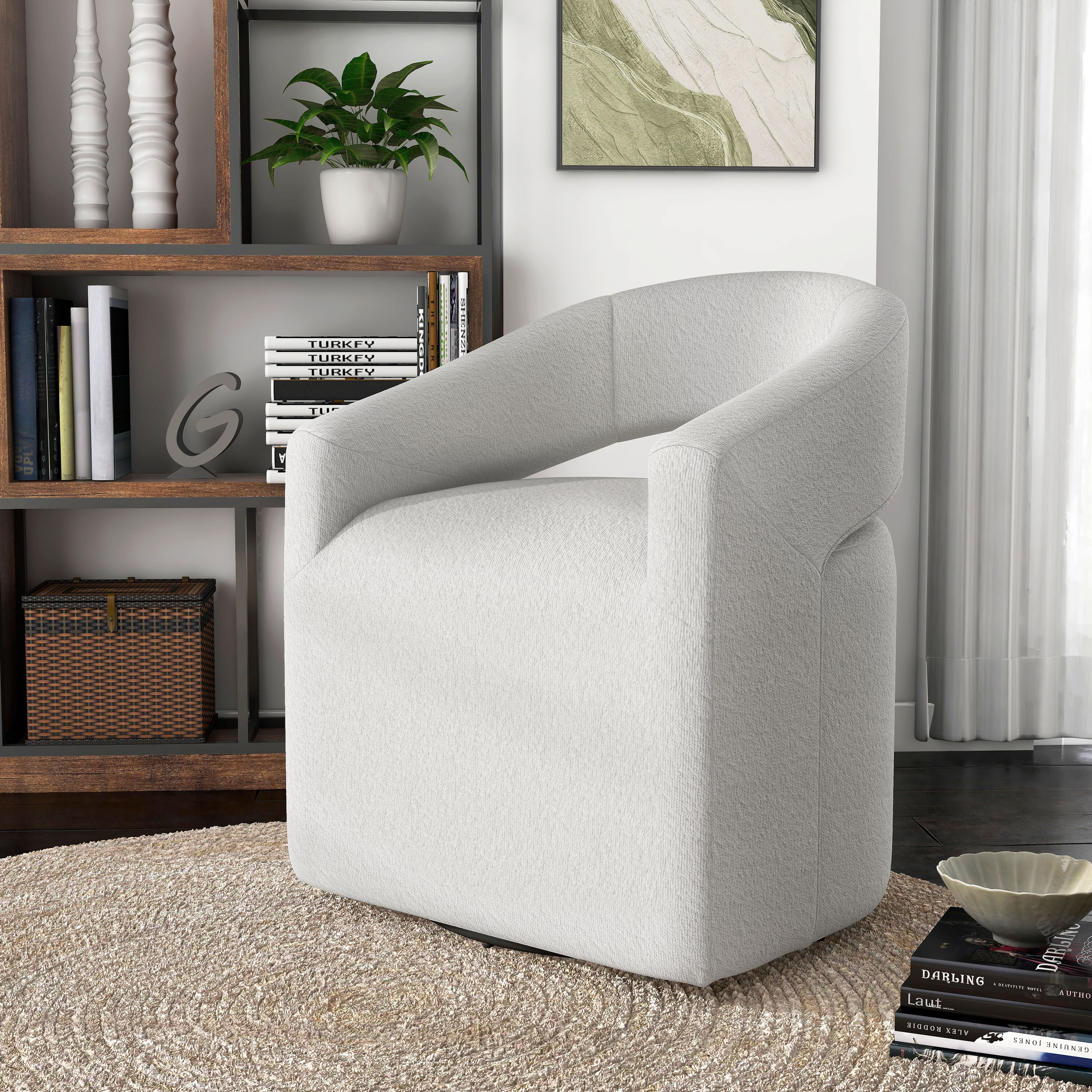 Furniture of America IDF-AC429WH Stacy Modern White Boucle Swivel Accent Chair