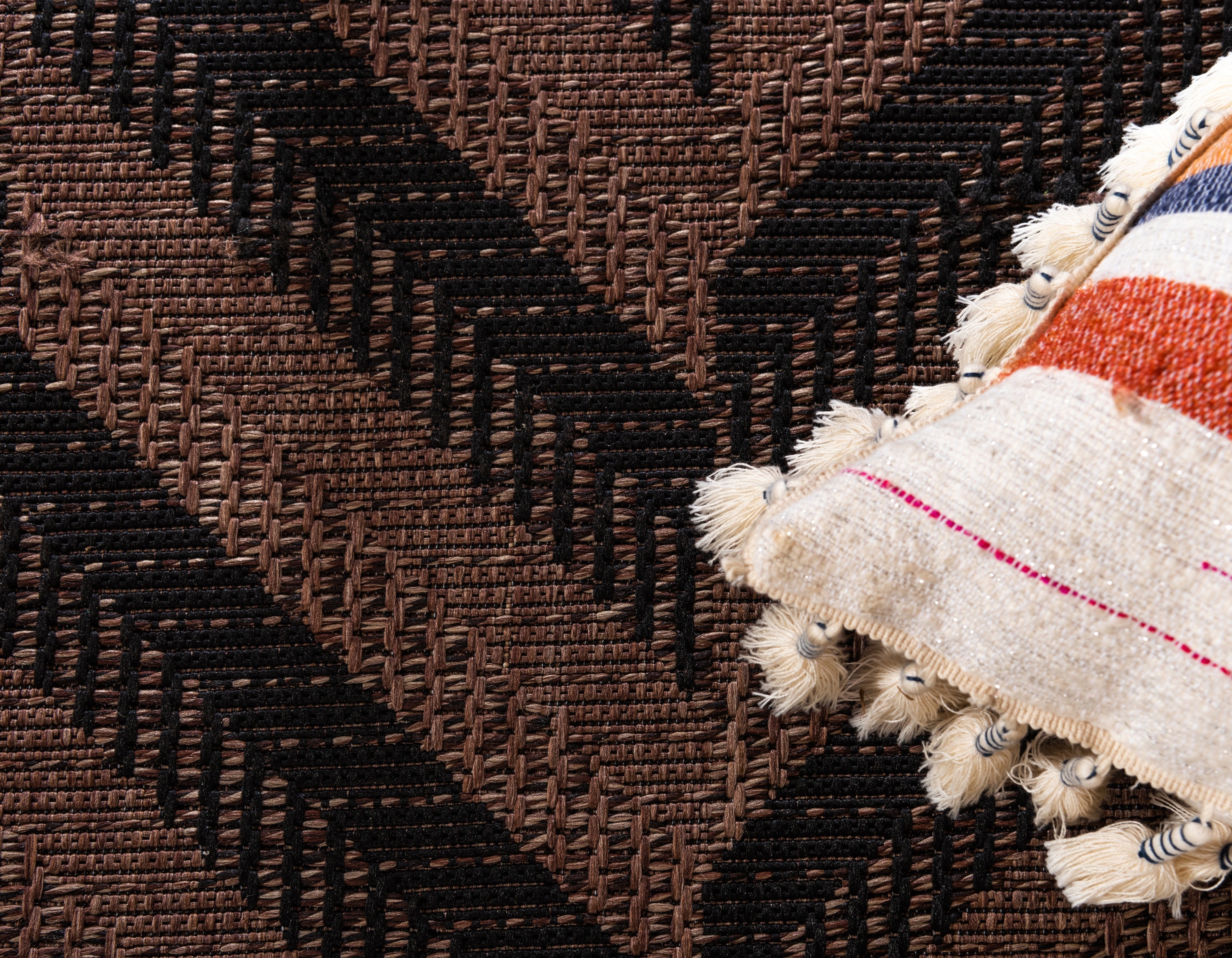 Chevron Pattern Black and Brown Synthetic Outdoor Area Rug