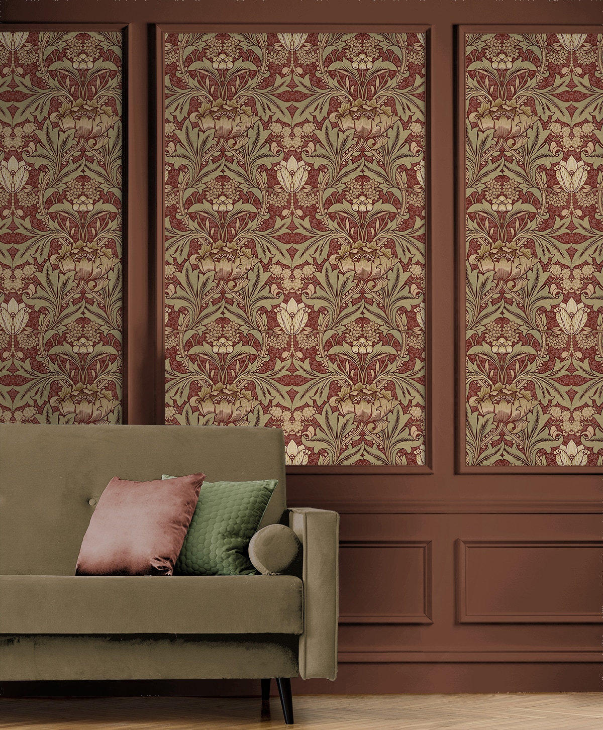 Red Clay and Lichen Floral Vinyl Peel and Stick Wallpaper