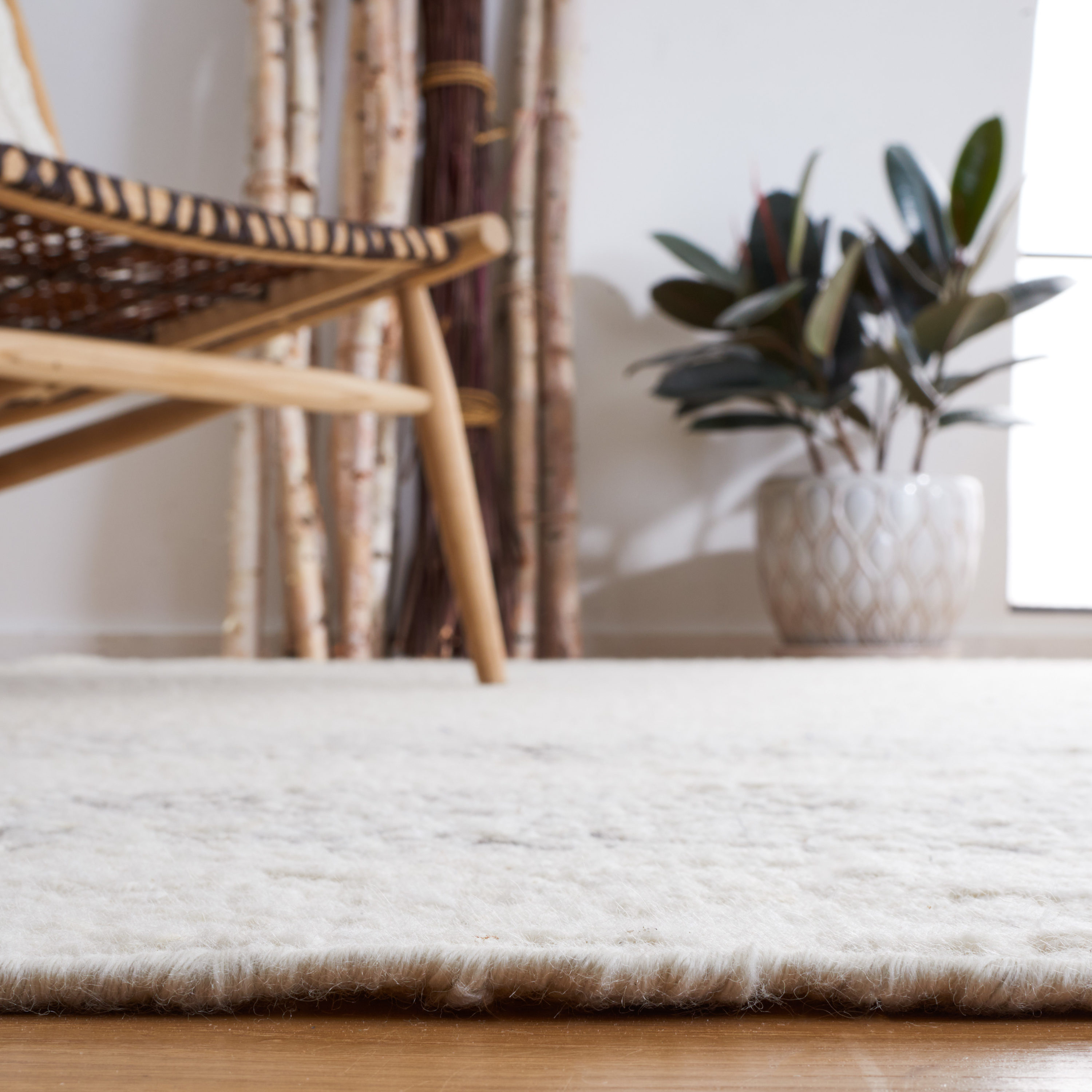 Ivory Wool and Chenille Flat Woven Runner Rug