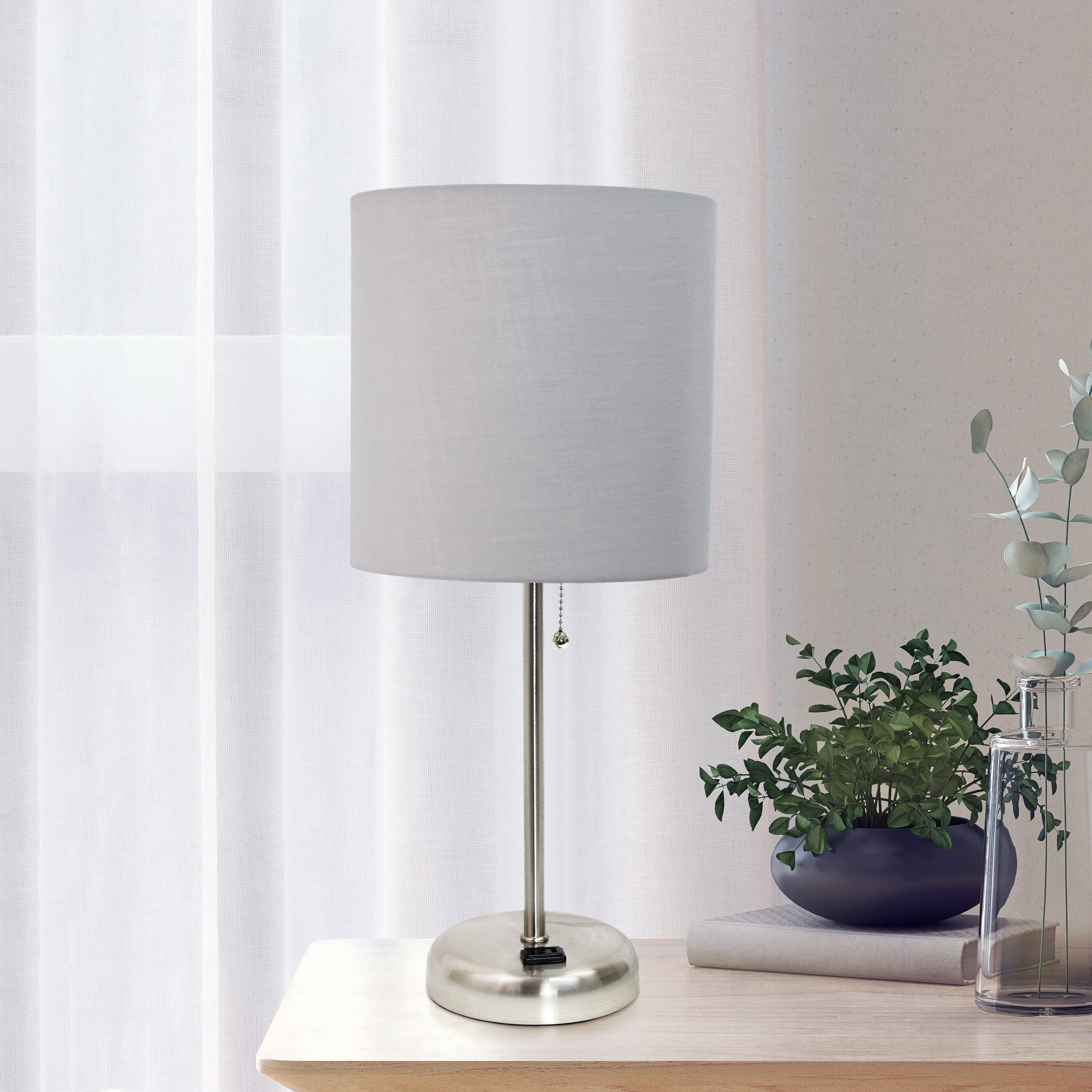 Oslo 19.5" Gray Metal Table Lamp with Fabric Shade and USB Port