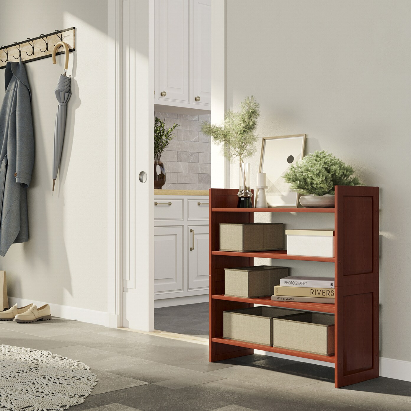 John Louis Home JLH-SR-M2 Wood 4 -Tier Decorative shelving unit ( 27.75-in W x 11.75-in D x 31.5-in H ) ( Red , ( 25-lb lbs. Capacity Per Shelf )