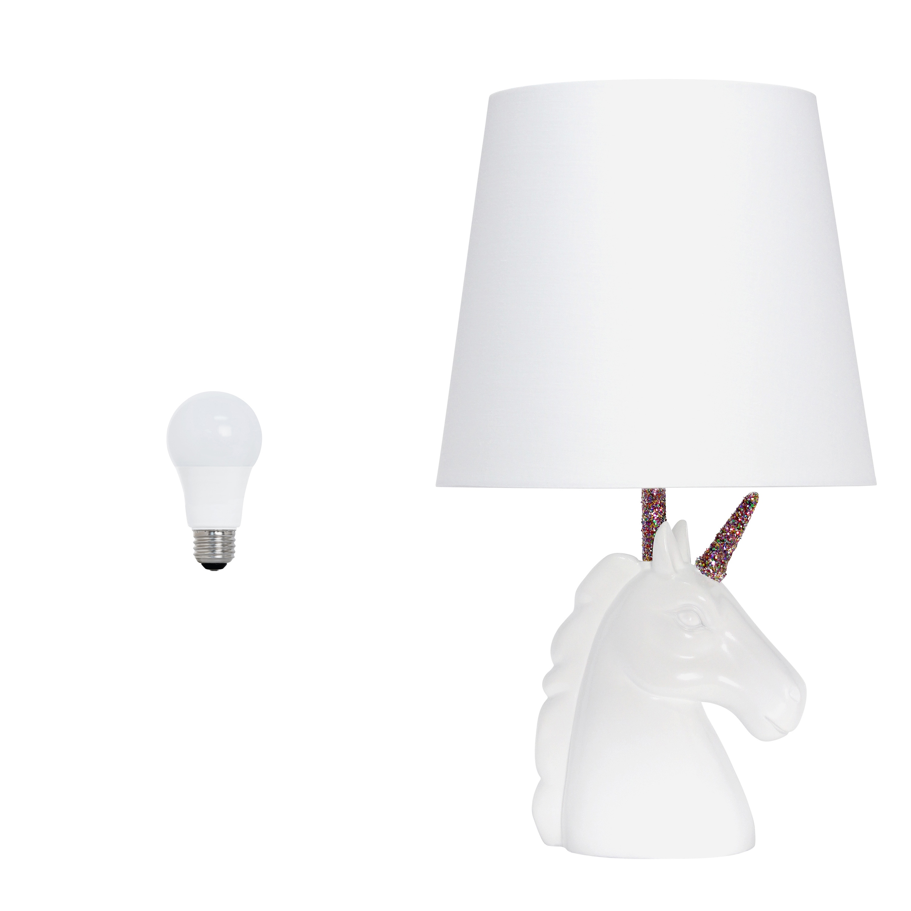 Creekwood Home CWT-2023-RN-LB Whimsilux 15.5-in White/Rainbow Glitter LED On/Off switch Table Lamp with Fabric Shade