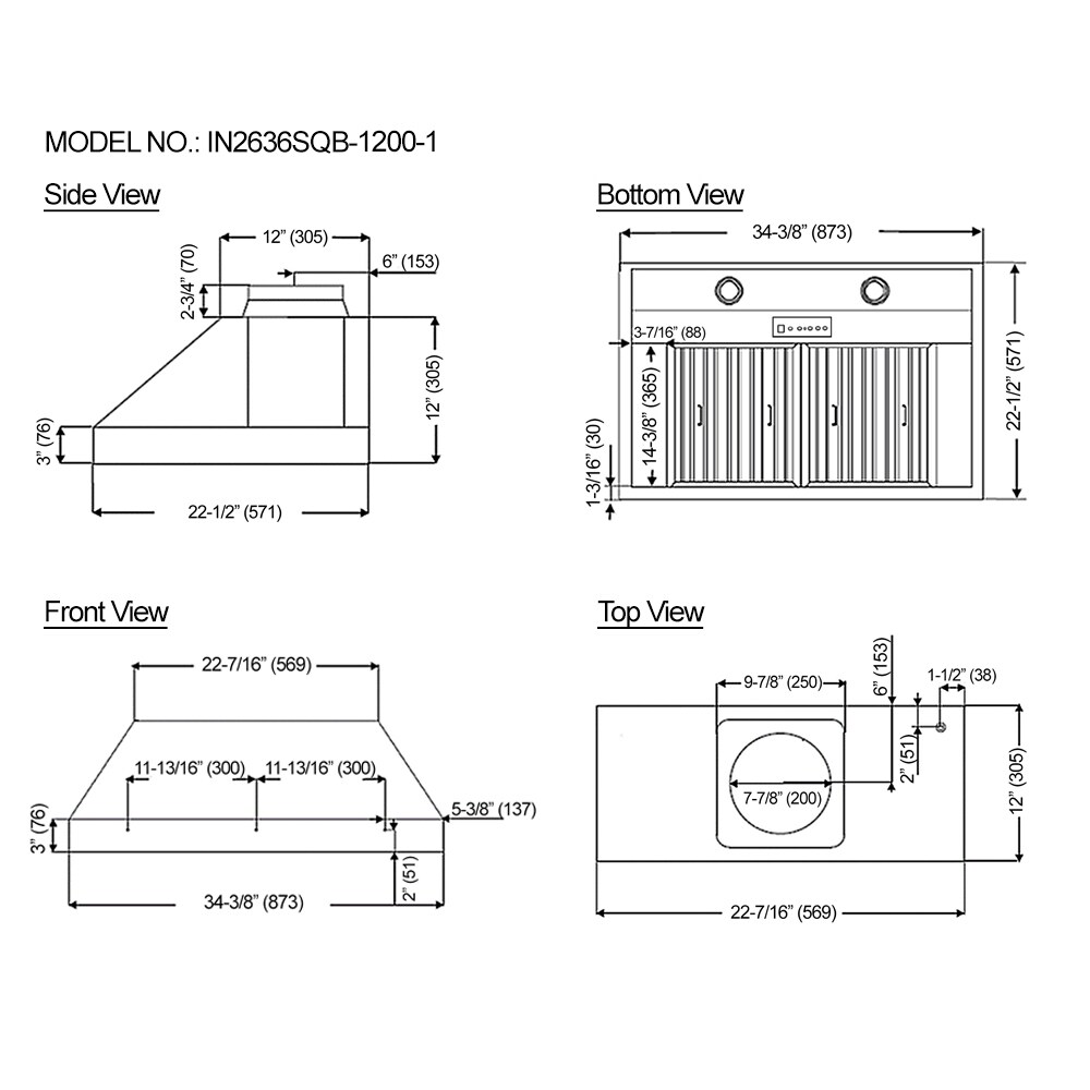 Kobe Range Hoods Premium 36 In Ducted 1200 Cfm Stainless Steel Insert Under Cabinet Range Hood