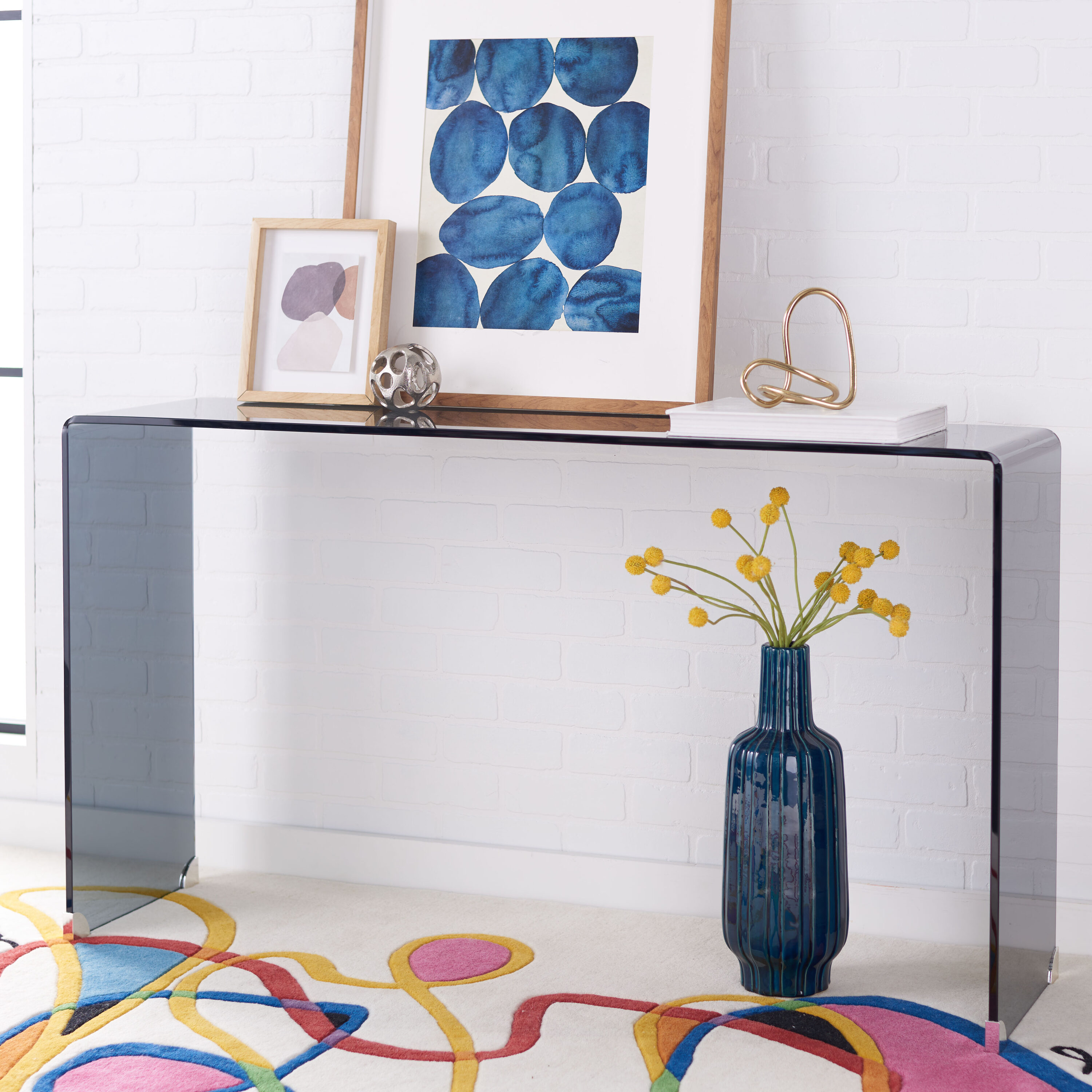 Safavieh CNS7301A Modern Glass 12 mm Tempered Gray Glass 53-in W x 29.5-in H Console table