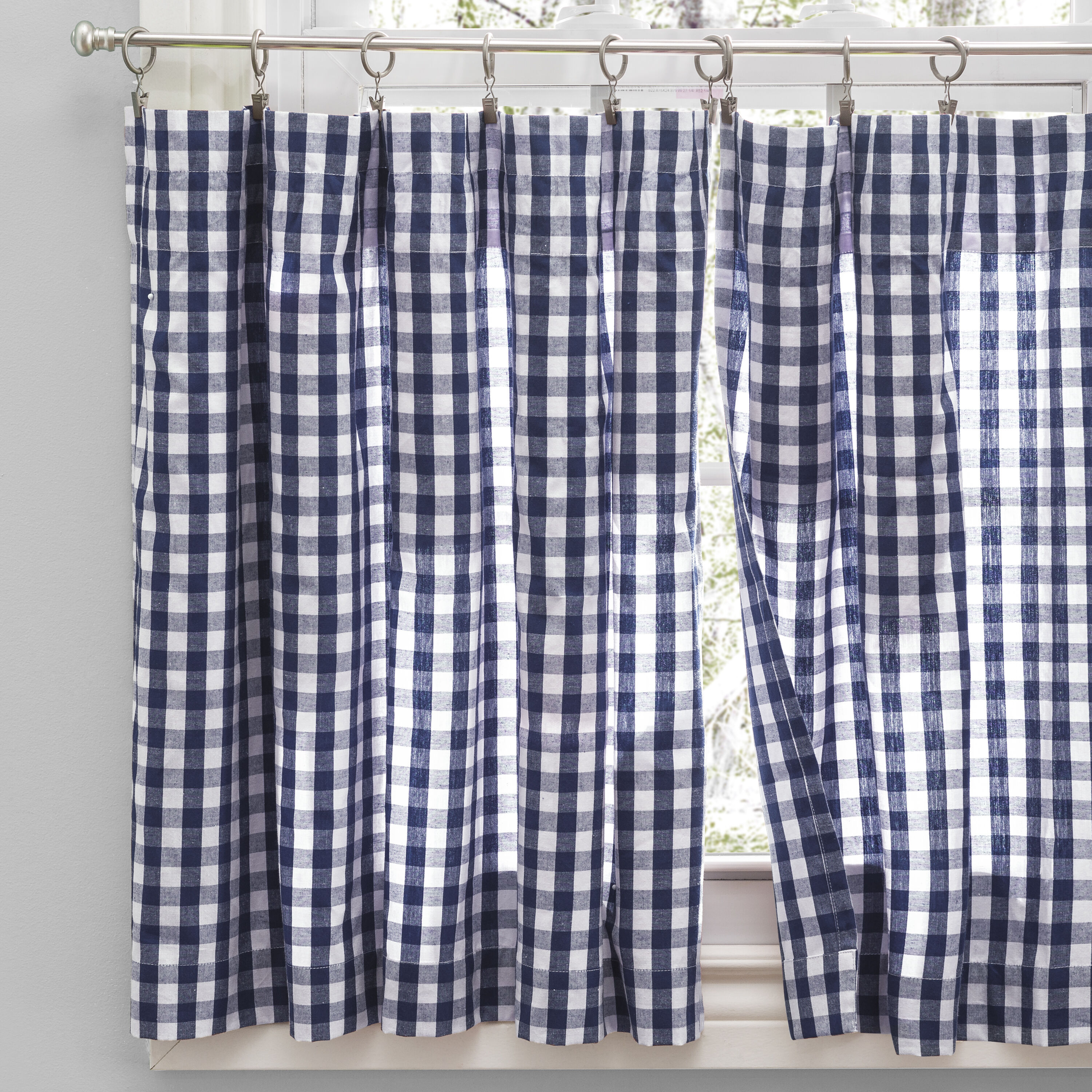 Ricardo Trading 04425-30-036-35 36-in Navy Plaid Light filtering Rod pocket Curtain panel pair