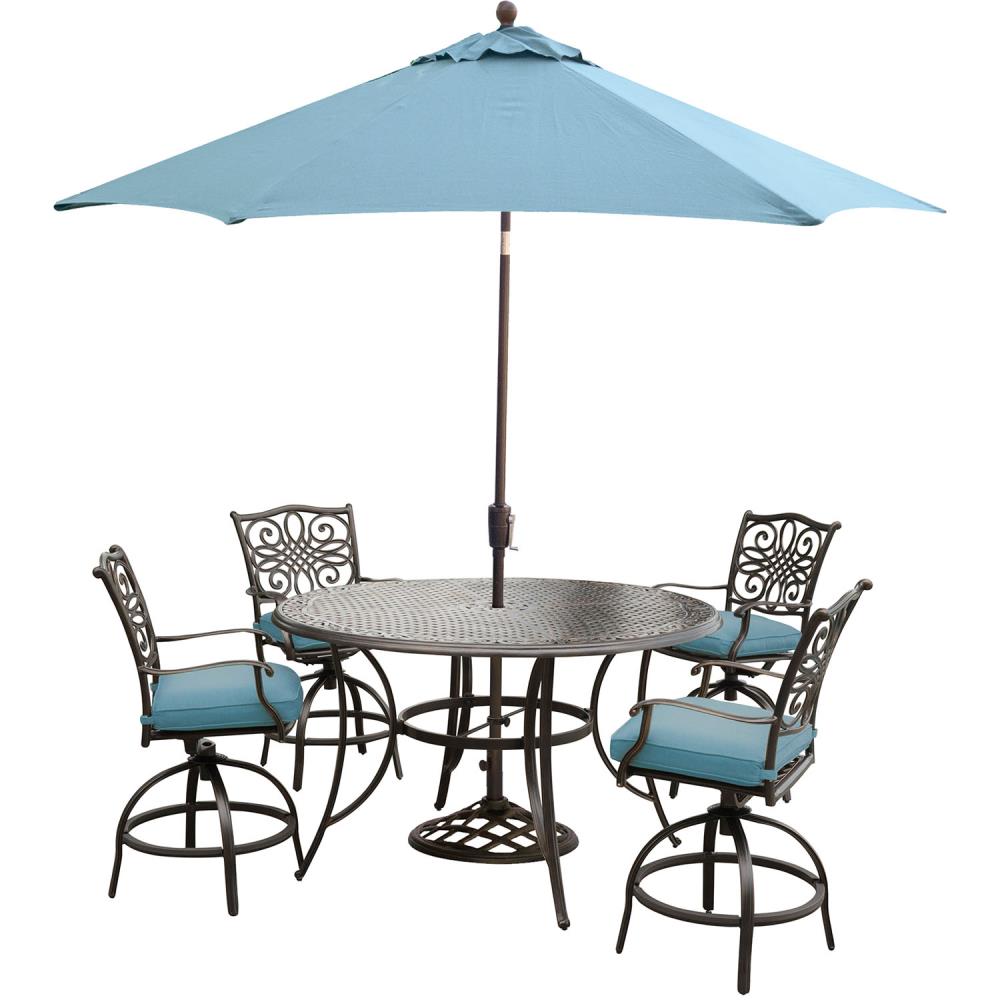 Hanover TRADDN5PCBR-SU-B Traditions 5-Piece Bronze Patio Dining Set with Blue Cushions