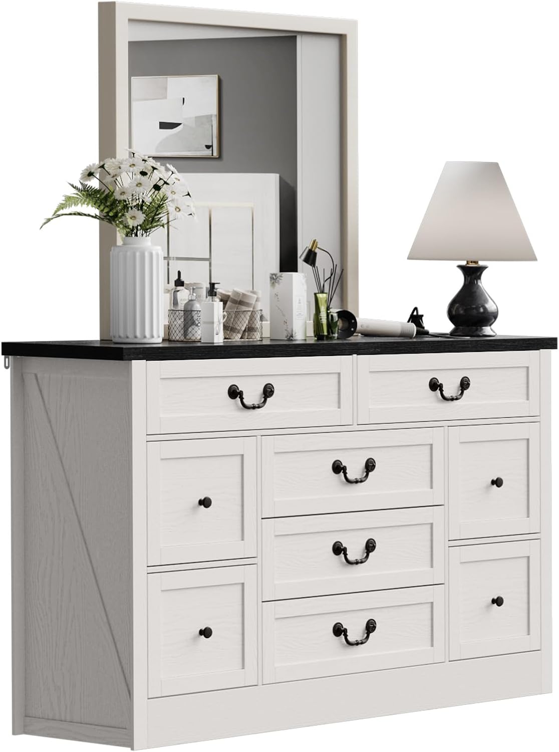 Garvee 9 Drawers Dresser with Charging Station 55 in Wide Chest of Drawers with Metal Handl