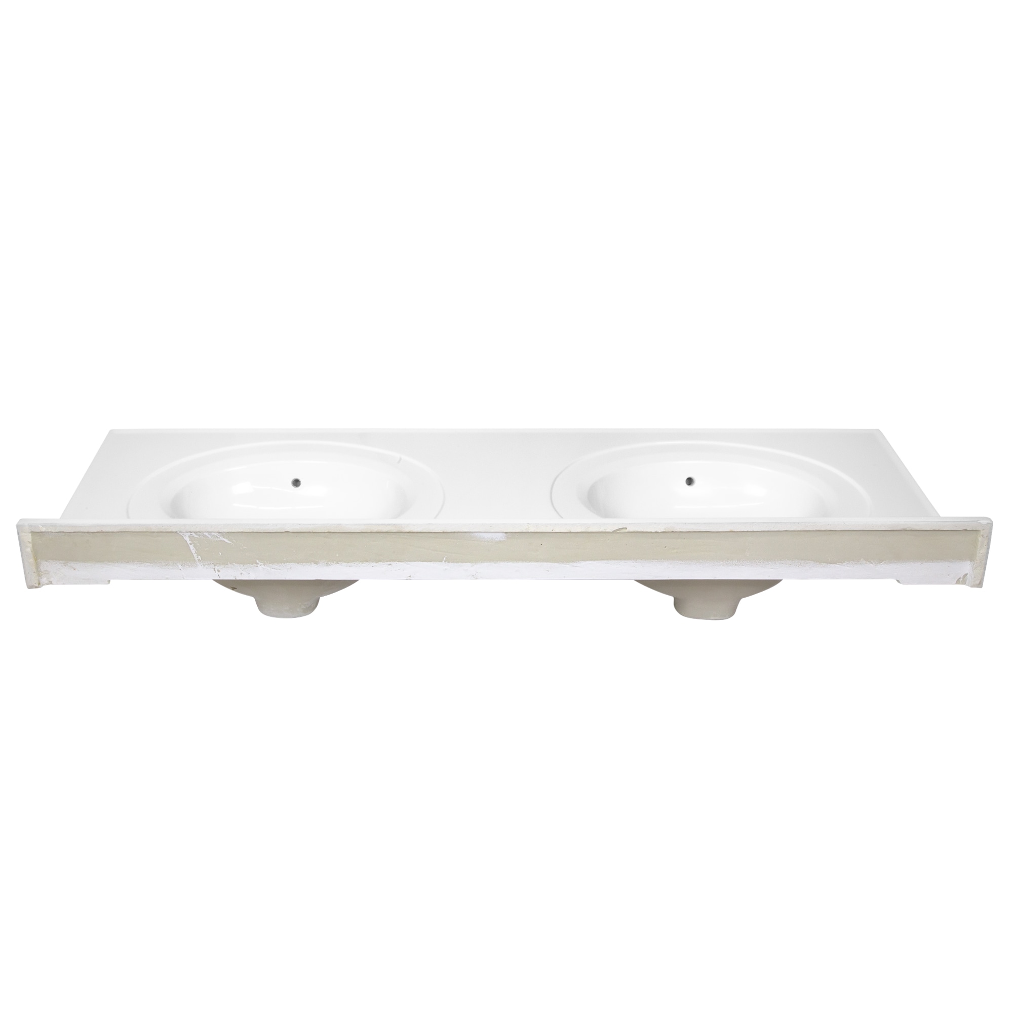 Solid White Cultured Marble Double Sink Vanity Top with Integrated Backsplash, 61-Inch