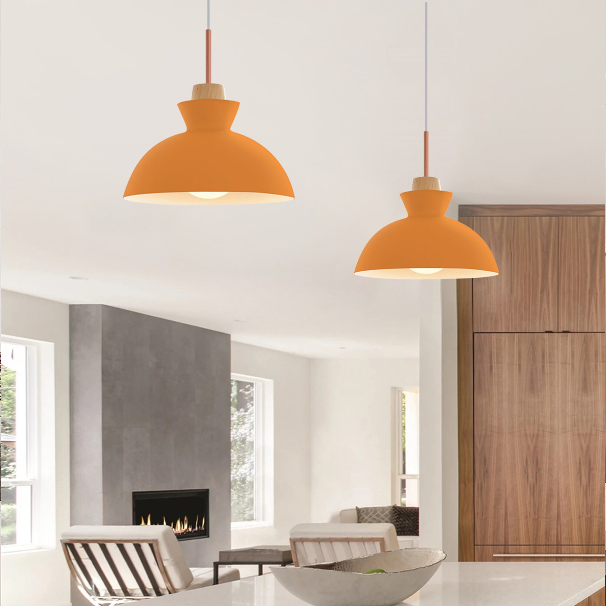 Ozma Orange Aluminum Dome Pendant Light with Adjustable Cord
