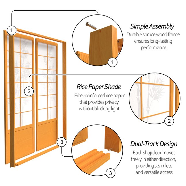 Red Lantern Oriental Furniture 72-in x 82-in Honey 2-Panel Square Stained Pine Wood Sliding Door (Hardware Included) Red Lantern Oriental Furniture 72-in x 82-in Honey 2-Panel Square Stained Pine Wood Sliding Door (Hardware Included)