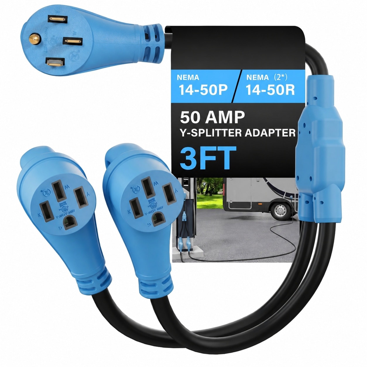 Misopily 50 Amp Y Splitter Adapter Cord 3 Ft 4 Prong 250V NEMA 14-50P ...
