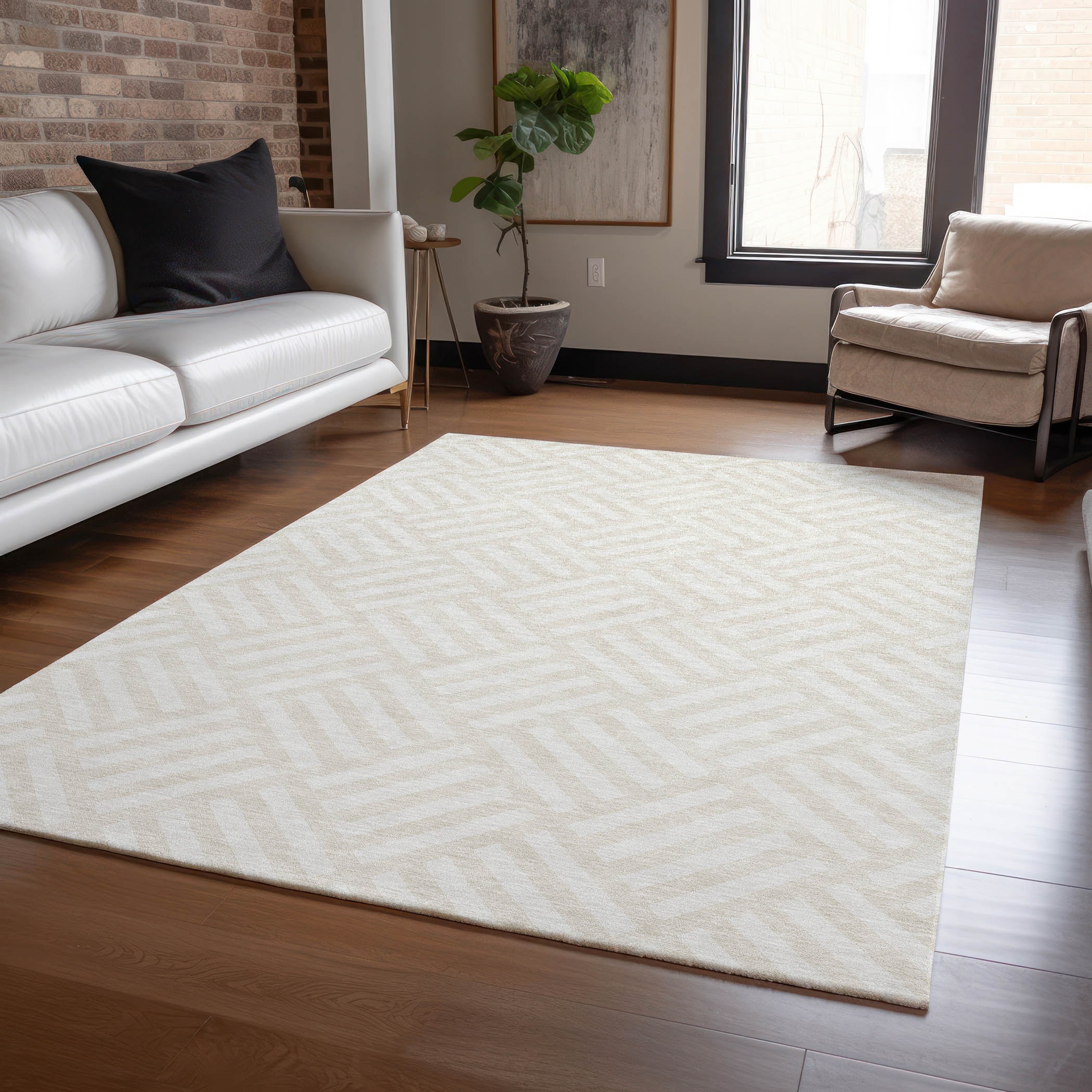 Addison Rugs ACN620IV5X8 Chantille ACN620IV 5 x 7 (ft) Polyester Ivory Rectangular Indoor/Outdoor Geometric Machine washable Area rug