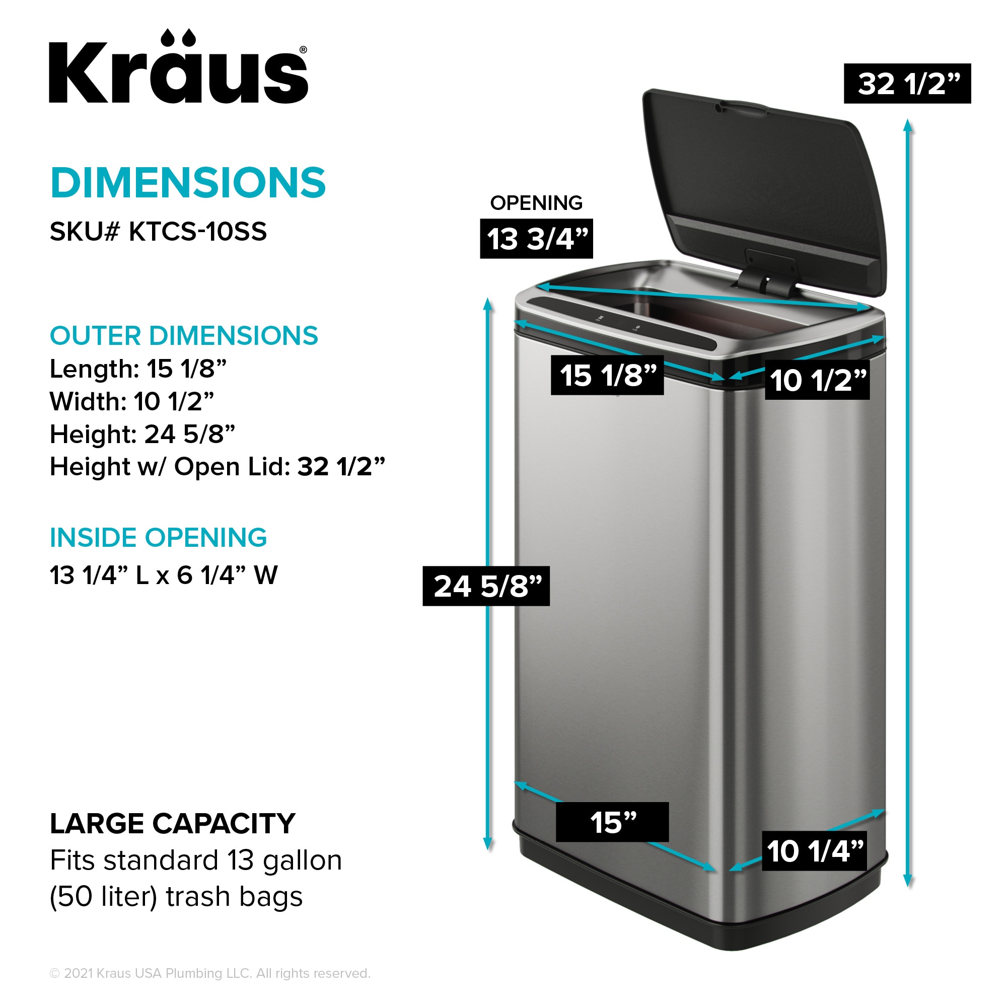 Kraus 13-Gallons Stainless Steel Metal Touchless Kitchen Trash Can with Lid  Indoor in the Trash Cans department at