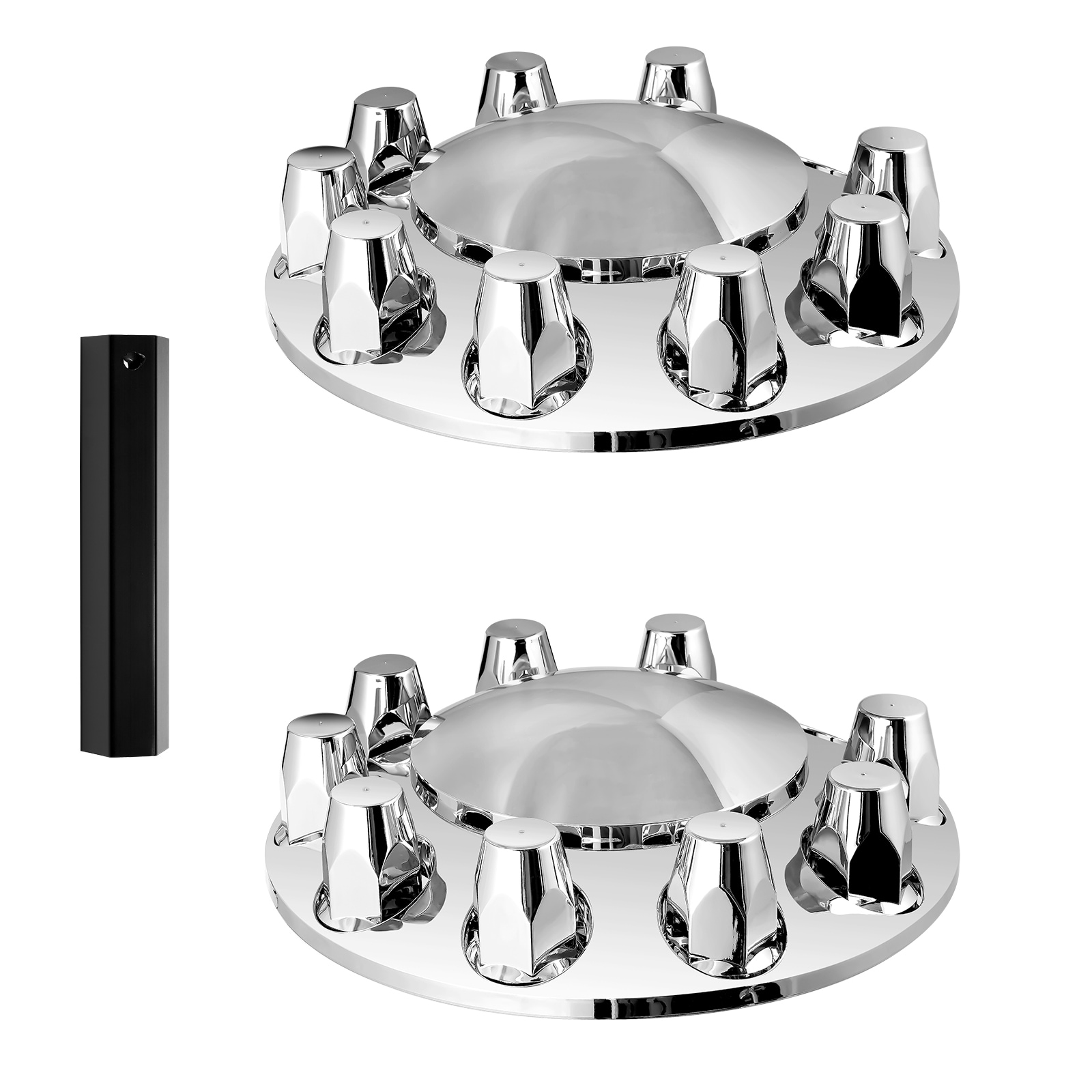 SVOPES SVOPESBKCZGTJ11499V0 Front Axle Wheel Covers for Semi Trucks. Durable ABS Electroplated Design. Rust-Resistant Lug Nut Covers. Universal Compatibility. Easy Installation with Included Tool. Complete Cover Kit