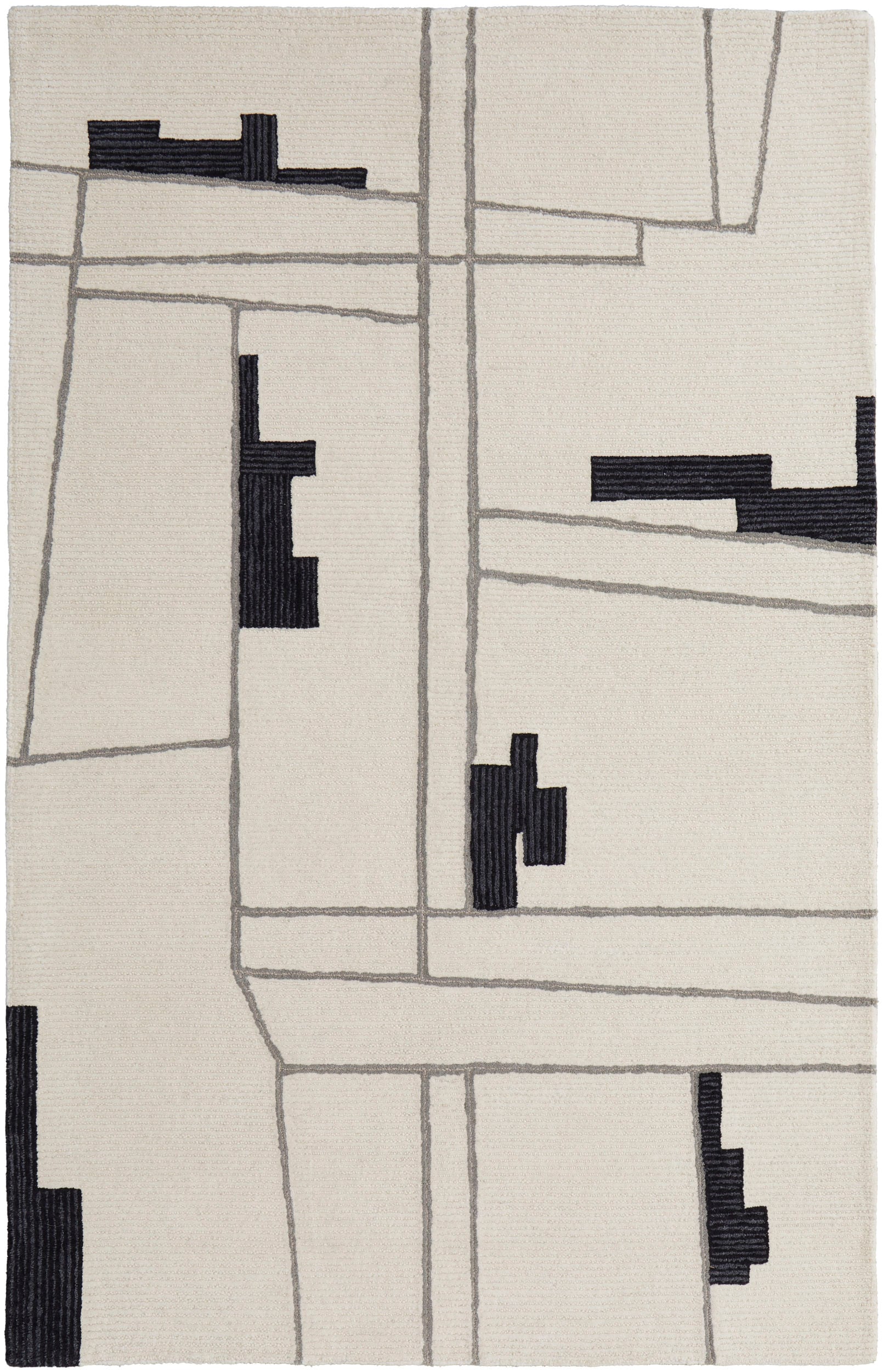 Room Envy MGRR8902IVYBLKC50 3 x 5 (ft) Tufted Wool Ivory/Gray/Taupe Rectangular Indoor Abstract Area rug