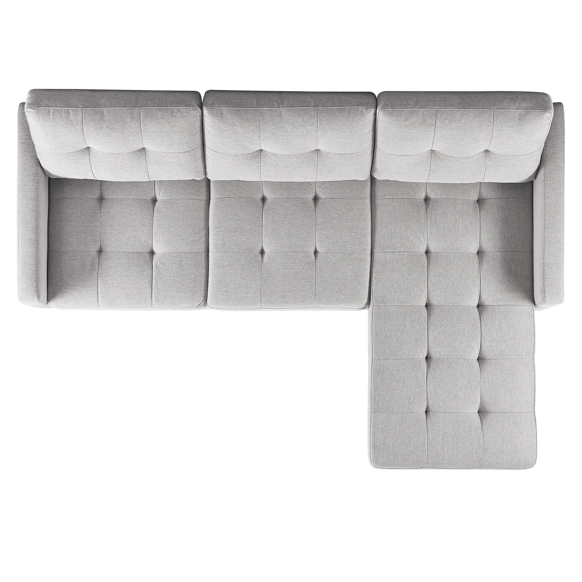 Light Grey Tufted Velvet Two Piece Sectional Sofa with Ottoman