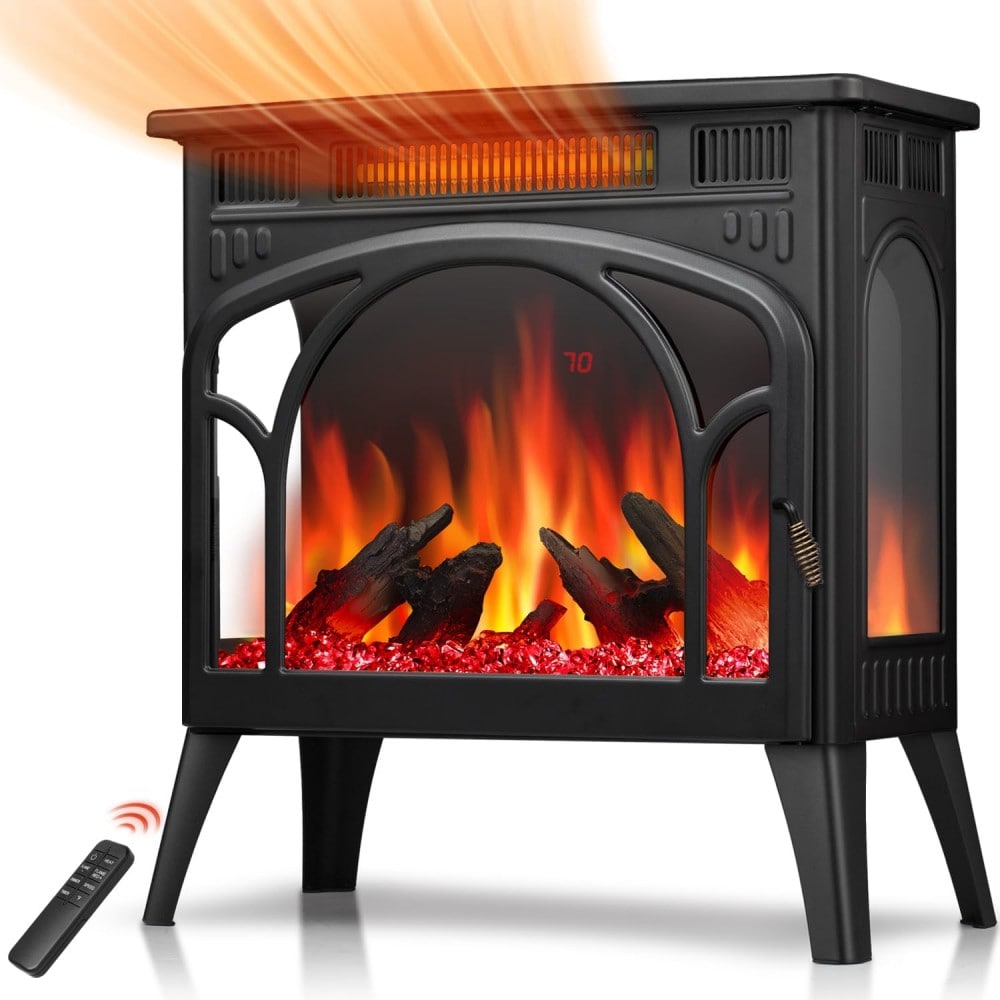 R.W.FLAME S230C 24 inch Electric Fireplace Heater with Remote Upgraded Design Adjustable Flame Temperature Control Overheat Protection Cathedral Style