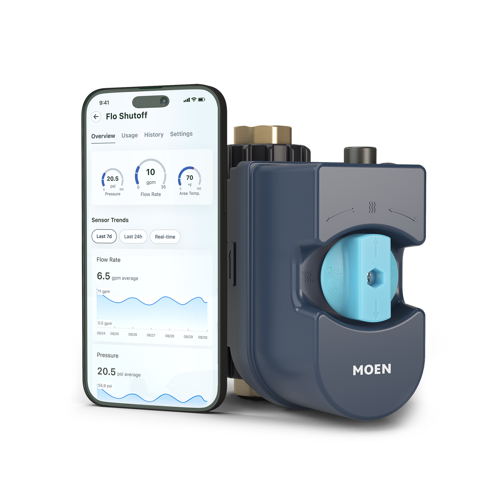 Moen Flo Smart Water Monitor 3/4-in to 1-1/4-in Indoor/Outdoor Smart Water Leak Detector with Automatic Shut-off Valve 900-001 Sansujyuku sansujyuku.com