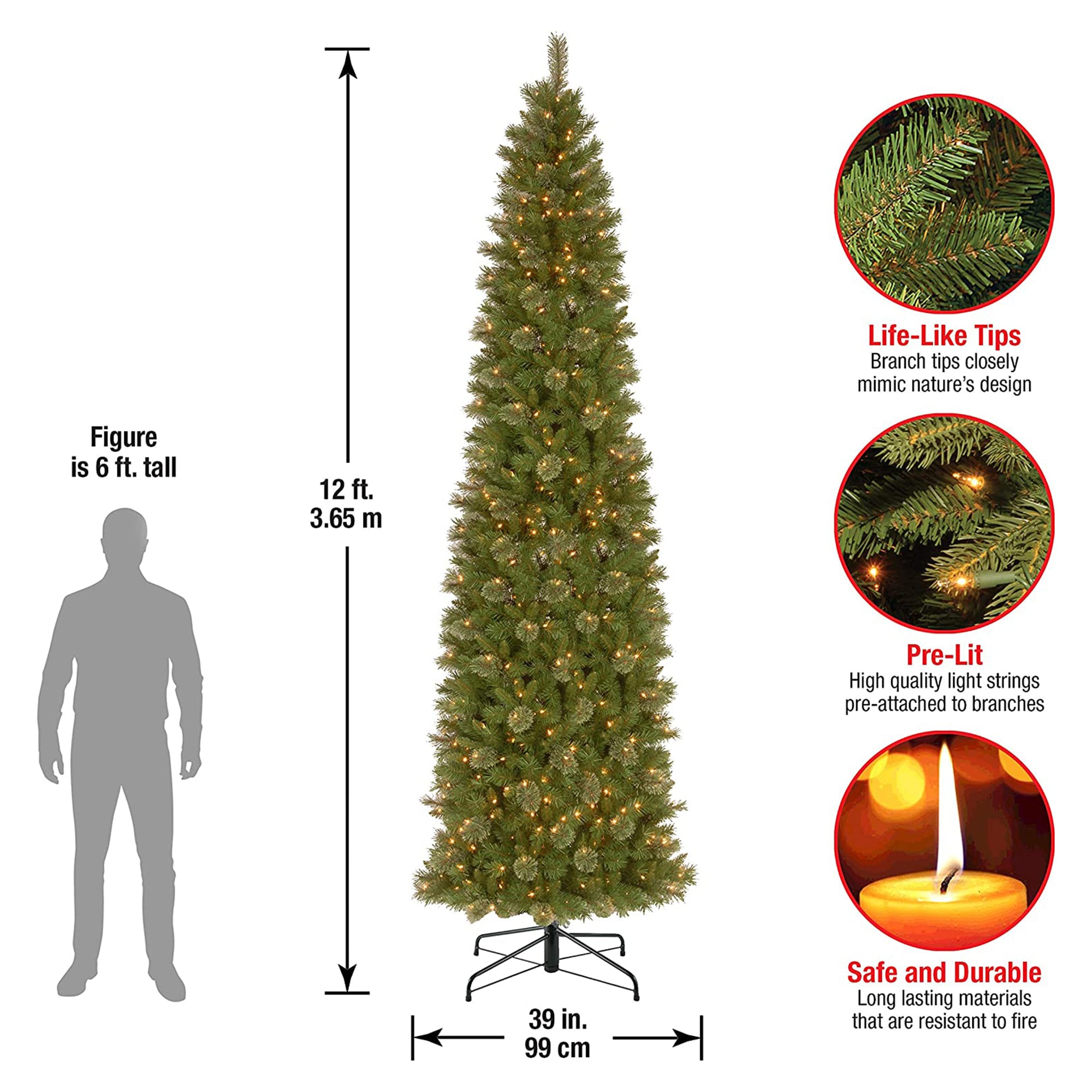 National Tree Company 12-ft Pine Pre-lit Pencil Artificial Christmas ...