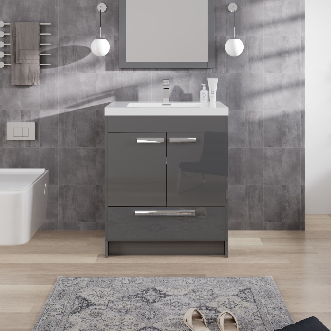 Eviva EVVN750-8-30GR Lugano 30-in Gray Single sink Bathroom Vanity with White Acrylic Top