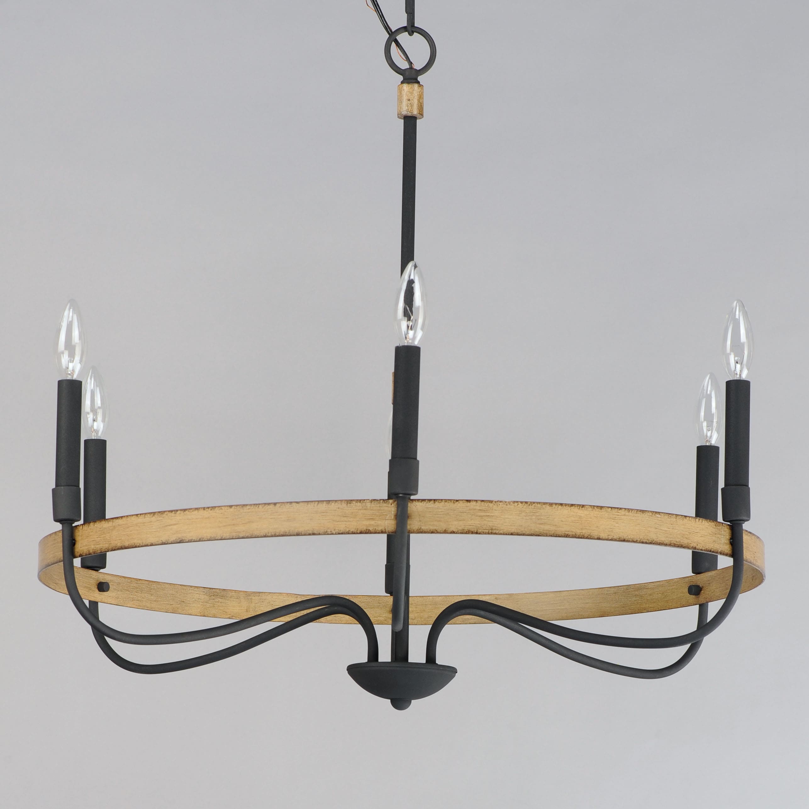Franklin Distressed Wood & Black Metal 6-Light Chandelier