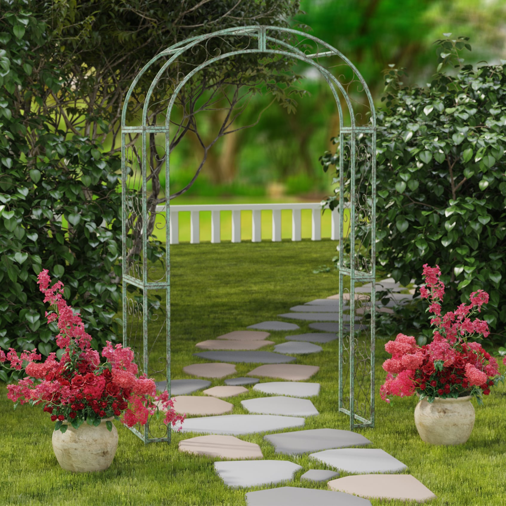 Safavieh PAT5007D Pagan 4.04-ft W x 7-ft H Arched Antique Green Wrought iron Garden Arbor