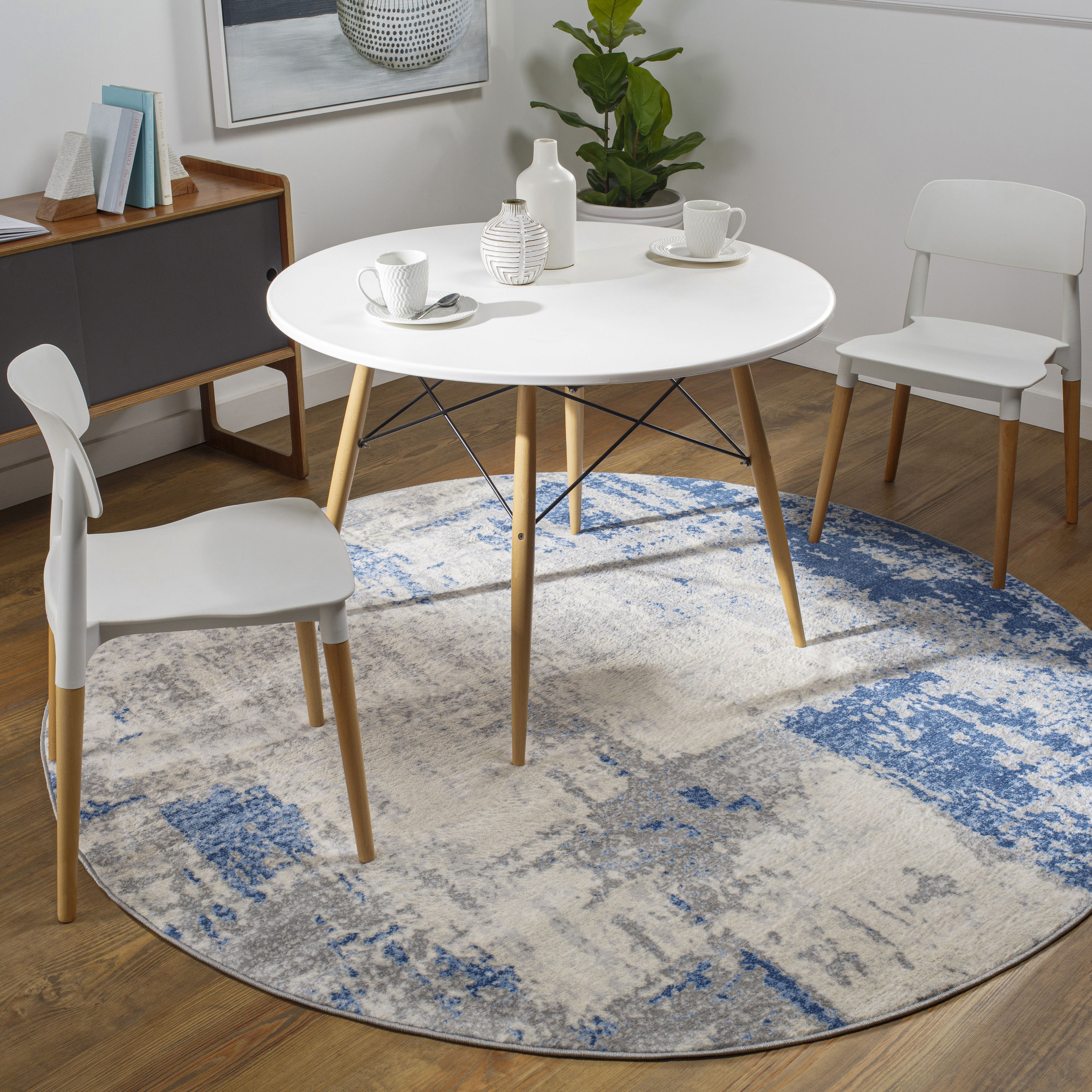 Surya MOC2324-710RD Monaco 8 X 8 (ft) Navy Round Indoor Abstract Mid-century Modern Area Rug