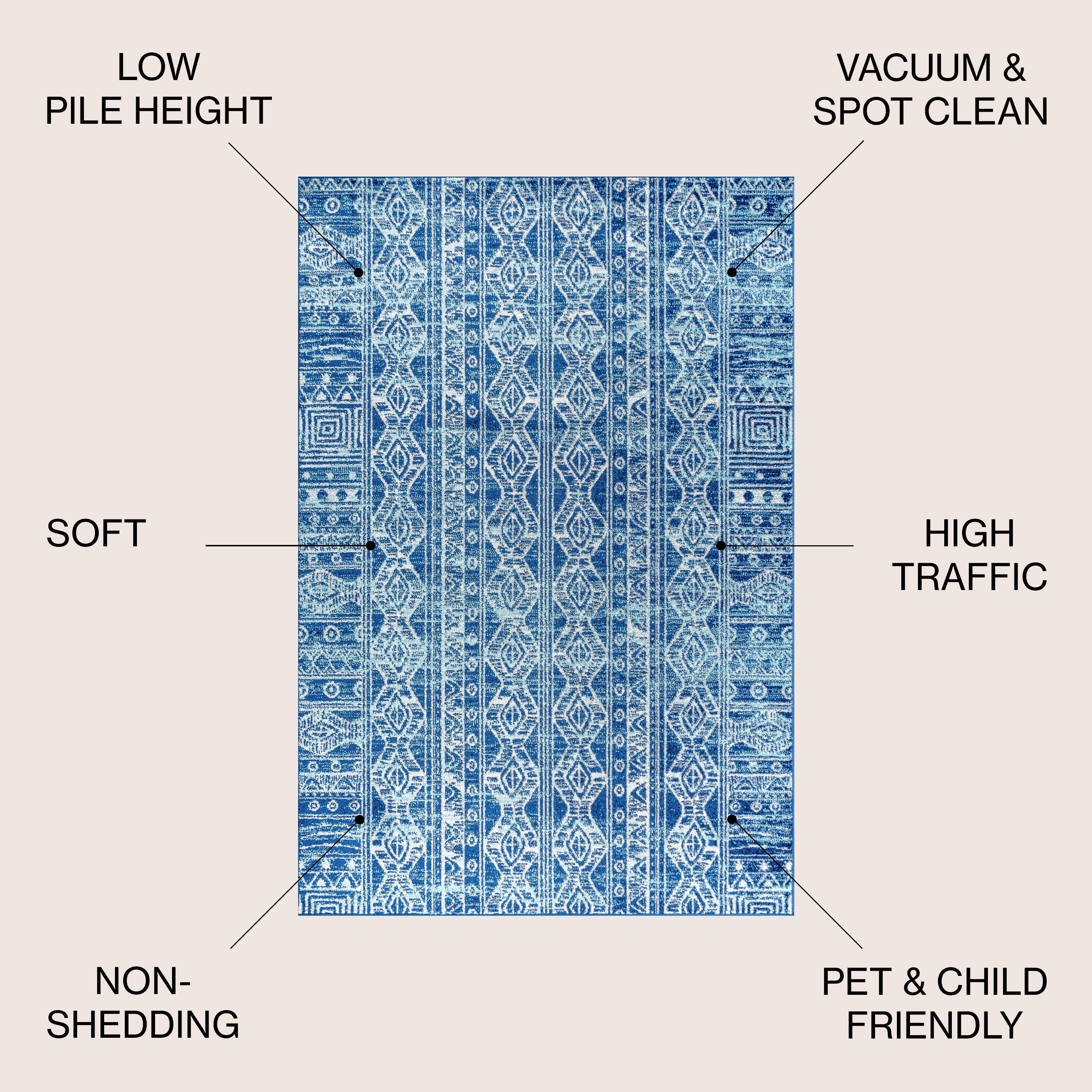 Blue and Gray Synthetic 8' x 10' Moroccan Pattern Area Rug