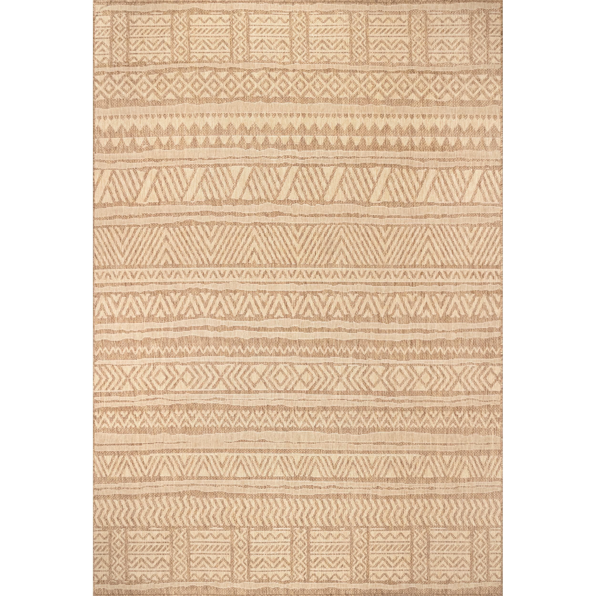 Beige Synthetic Striped Indoor/Outdoor Area Rug, 2' x 8'