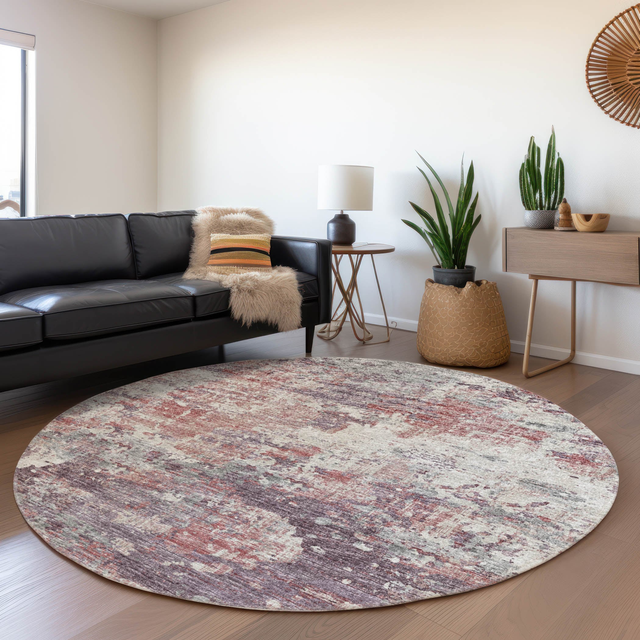 Addison Rugs AMF69PI8RO Mayfield AMF69PI 8 x 8 (ft) Loomed Polyester Pink Round Indoor Abstract Machine washable Area rug