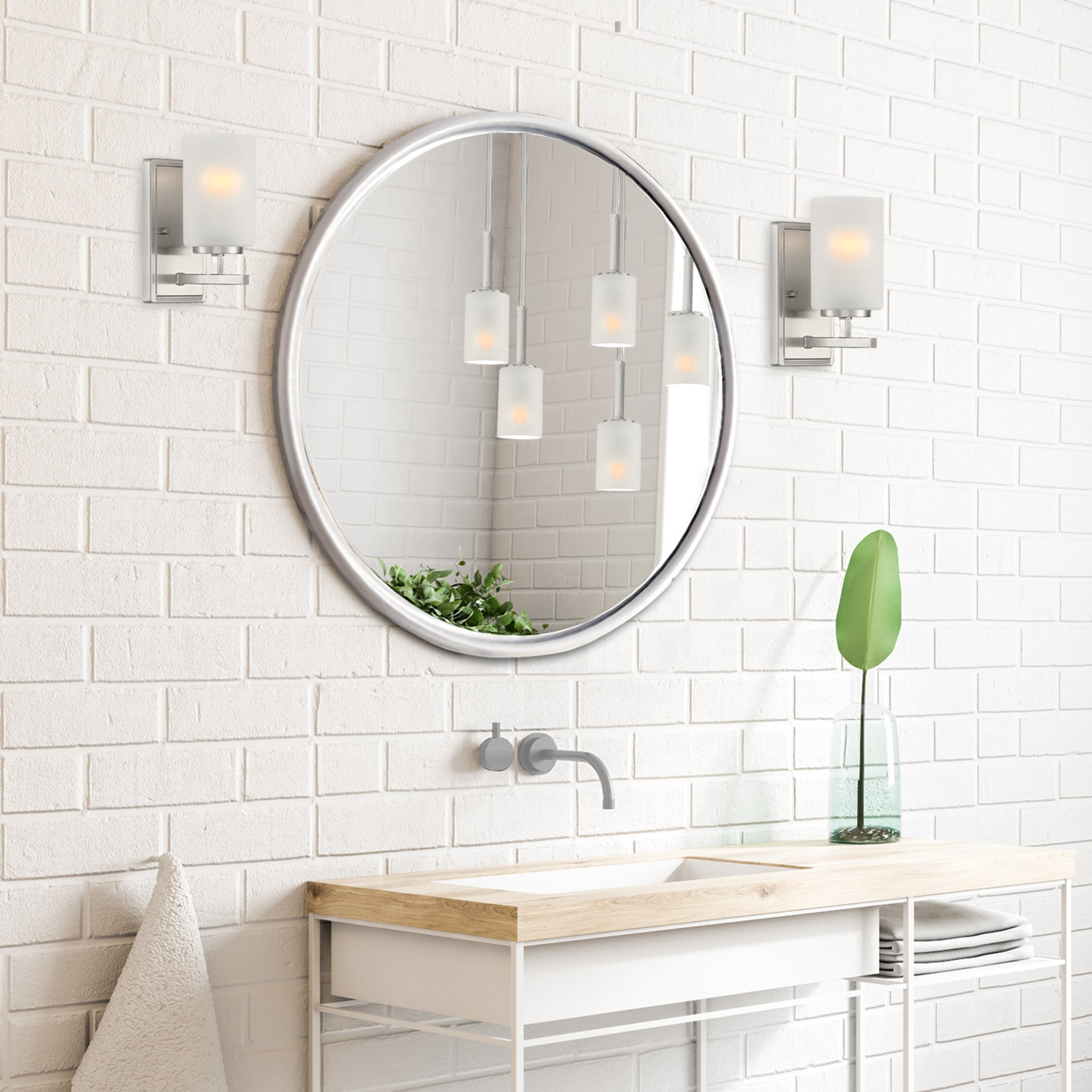 Carmine 9" Brushed Nickel Wall Sconce with Etched Glass Shade