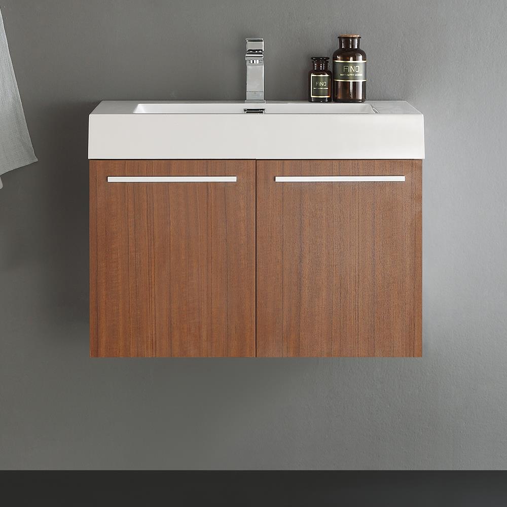 Fresca FCB8089TK-I Vista 30-in Teak Single sink Floating Bathroom Vanity with White Acrylic Top