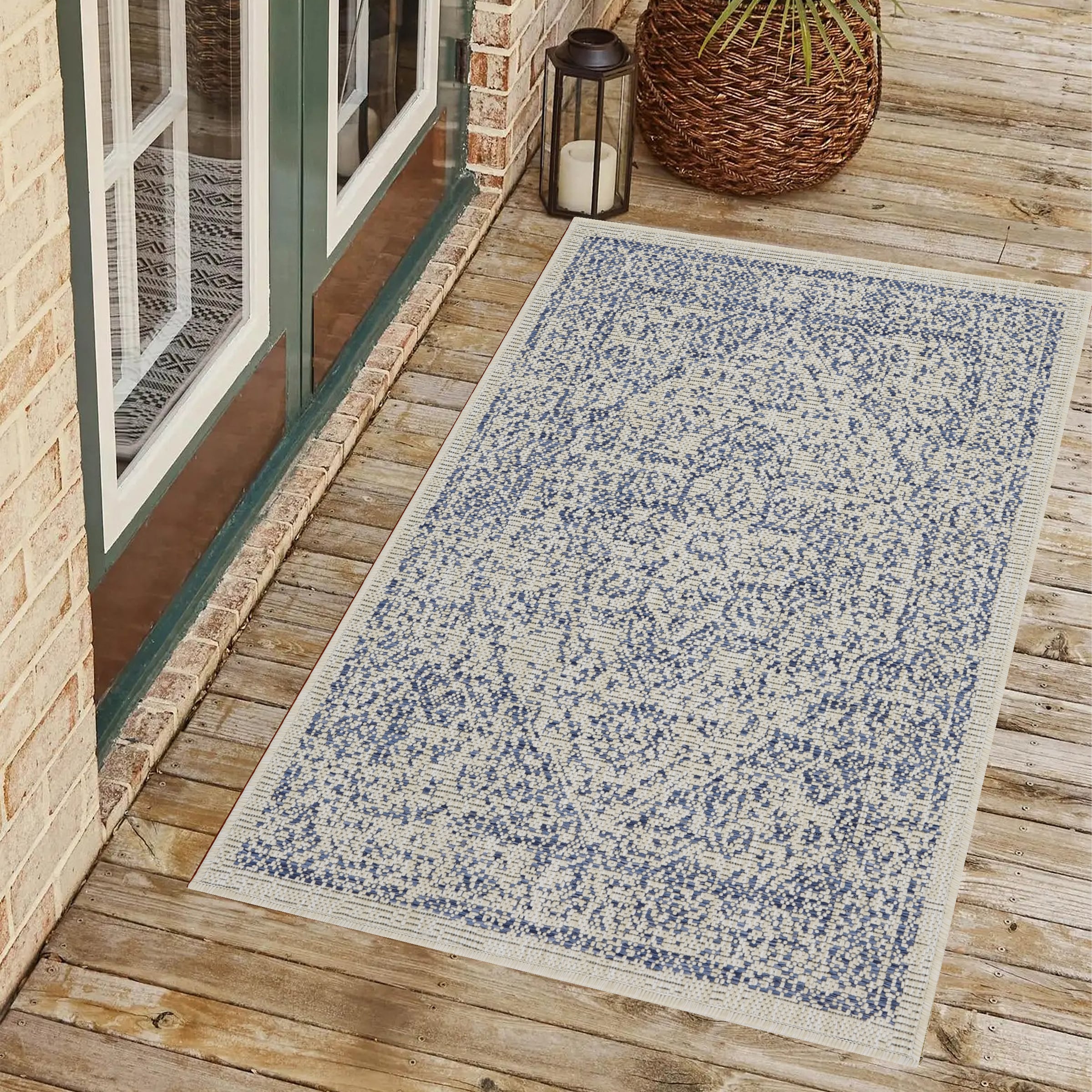 Playa Rug PLY-ZAR-BLUE-2X3 2 x 3 (ft) Sisal Zaria-Blue Ivory Rectangular Indoor/Outdoor Floral/Botanical Area rug