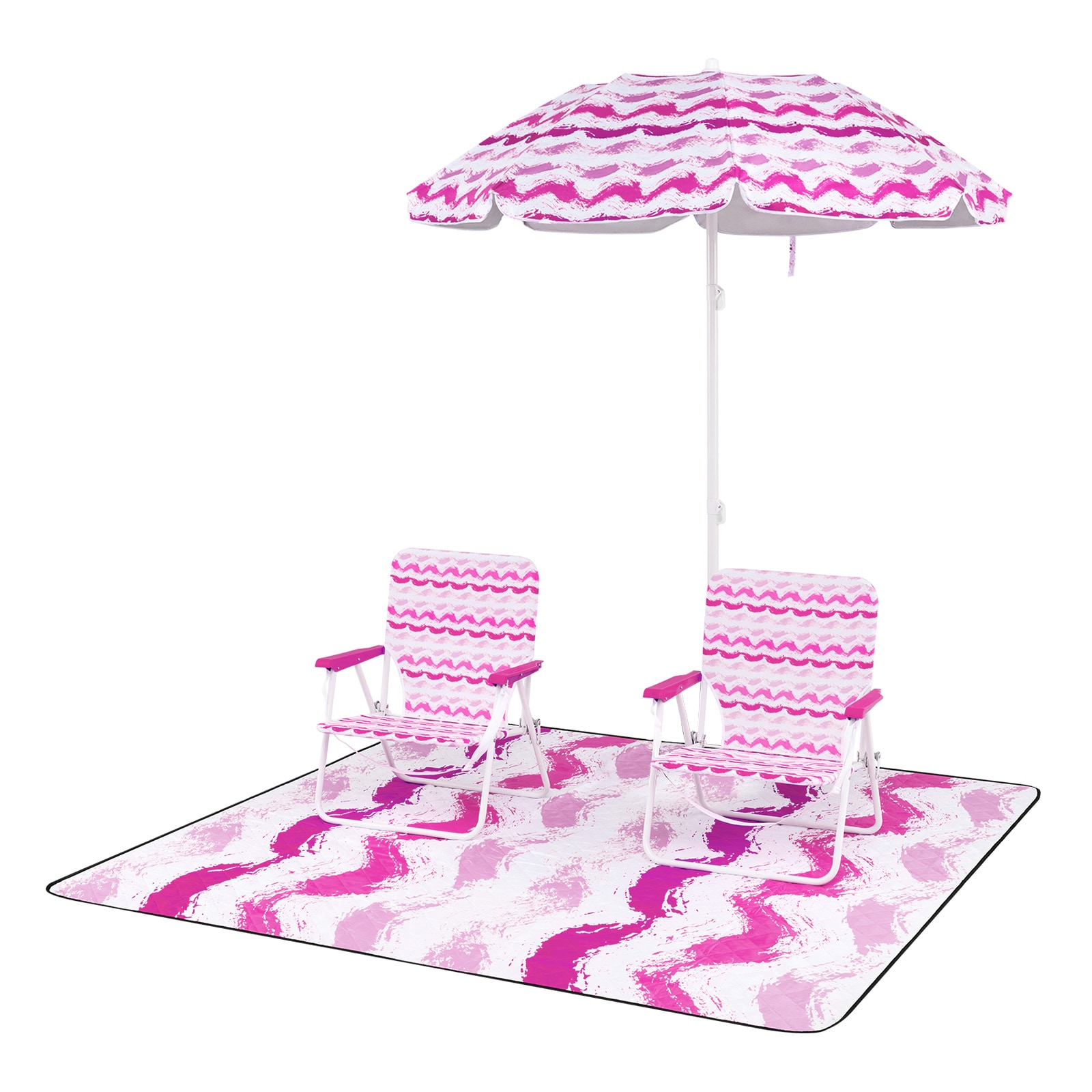 Volenca - 4-Piece Outdoor Beach Set with 6.2-ft Umbrella 2 Foldable Chairs and 80-in Picnic Blanket