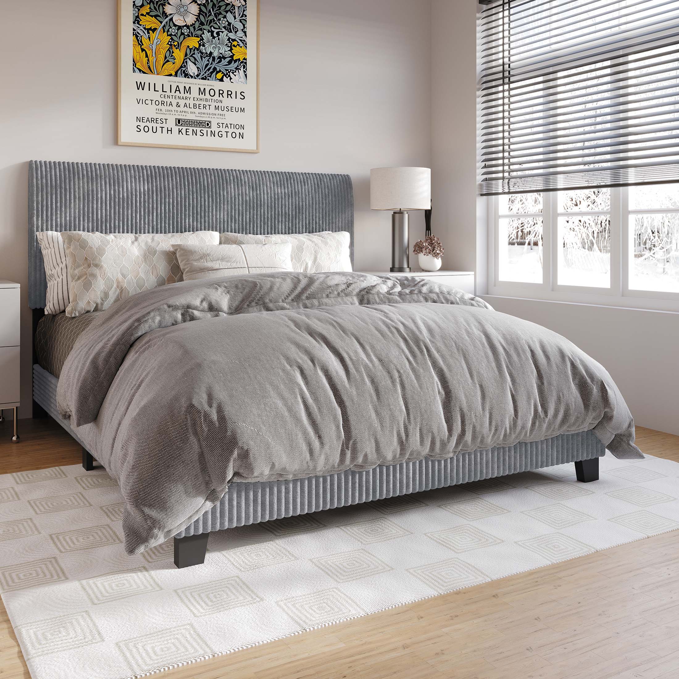 CasePiece C8453TUB-GY-VV Gray Twin Wood Upholstered Bed