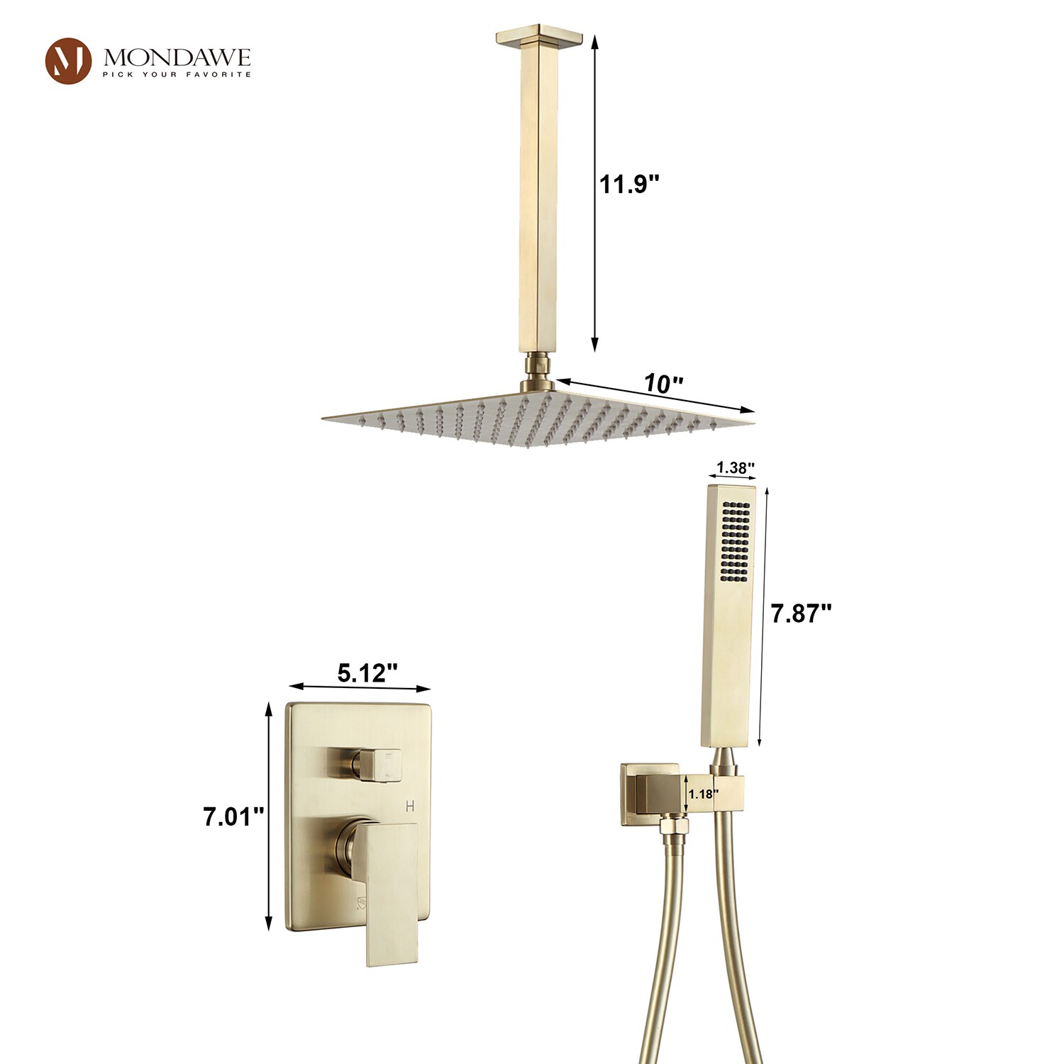 Mondawe WF6640-10BG Showerhead-Bar-Panels - View #10