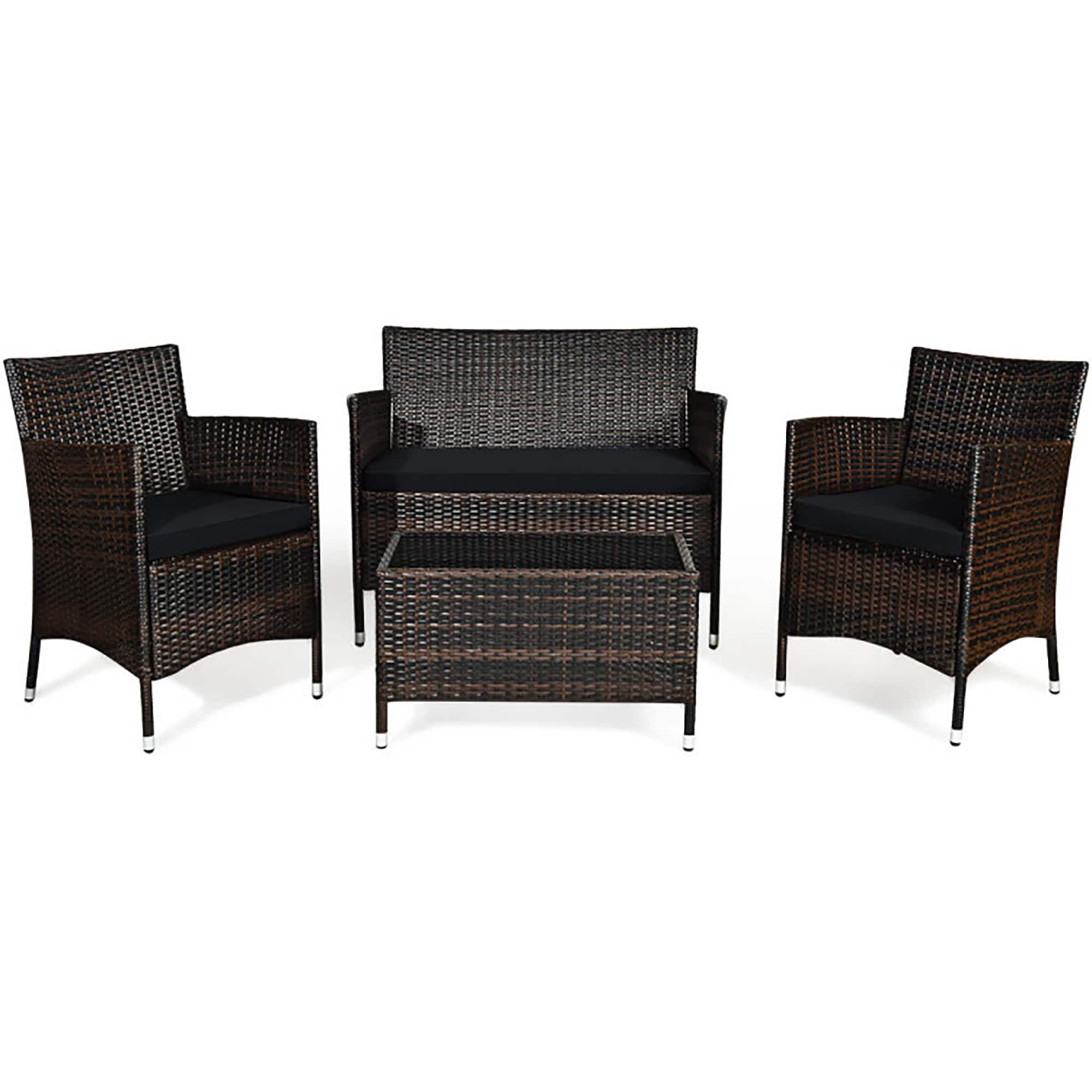 CASAINC WF-SM-KF-C01M Outdoor Rattan Sofa Set 4 -Piece Patio Conversation Set with Black Cushions