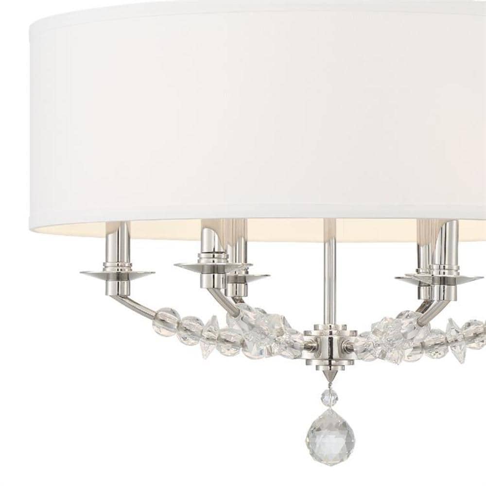 Mirage Polished Nickel 6-Light Chandelier with Hand Cut Crystal and Silk Shade