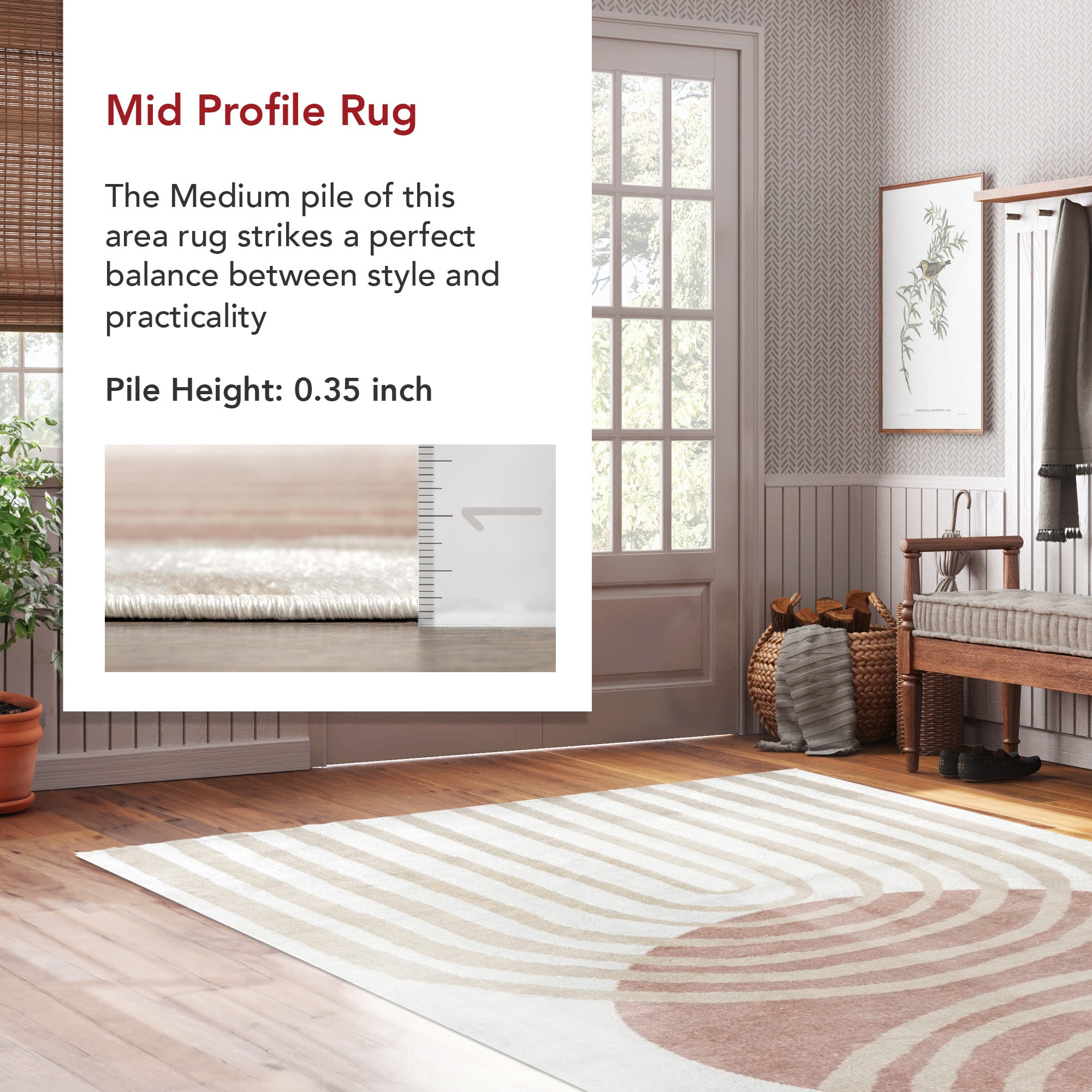 Blush and Ivory Abstract Synthetic 9' x 12' Area Rug