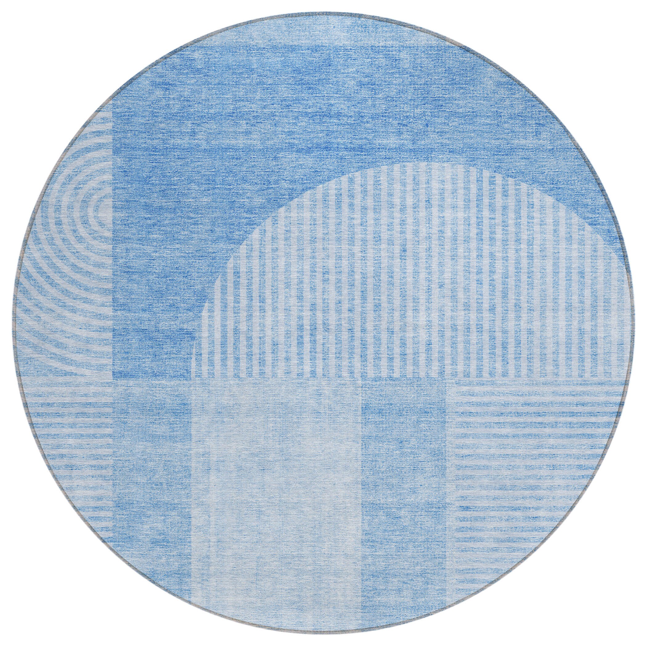 Addison Rugs ACN711BU8RO Chantille ACN711BU 8 x 8 (ft) Polyester Blue Round Indoor/Outdoor Geometric Machine washable Area rug