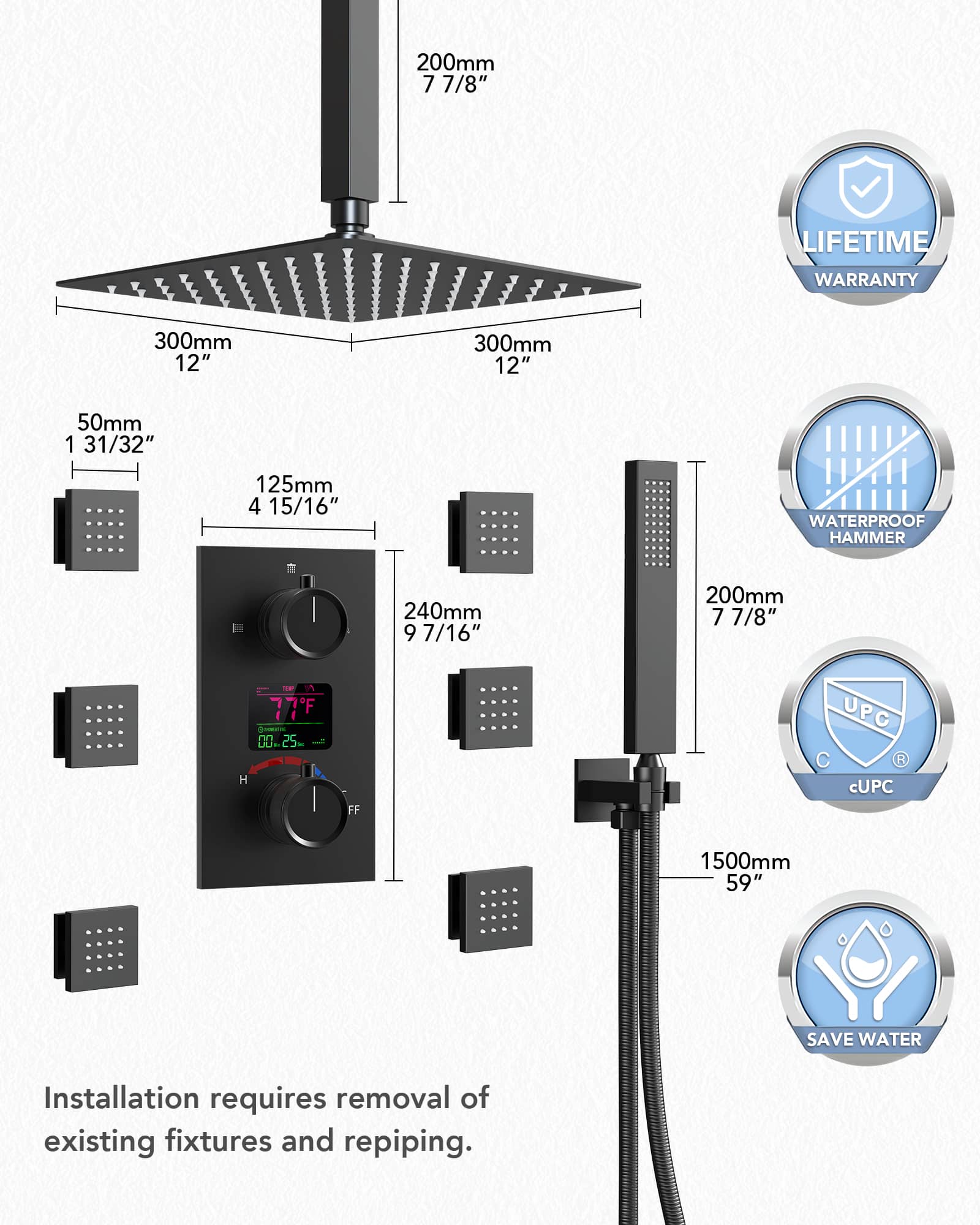 EVERSTEIN SFS-1015-BK12 Tub-Shower-Faucets - View #9