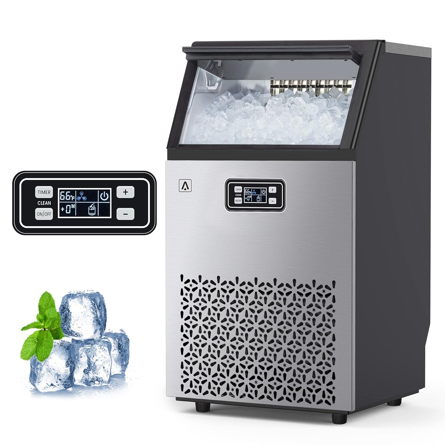 Qeetex WL-PHO-0X7QCHXE Commercial Ice Maker Machine-150LBS/24H Under Counter Ice Maker with 33LBS Ice Capacity-Stainless Steel Freestanding Ice Machine with Ice Scoop-Self-Cleaning-for Home Restaurant-Bars