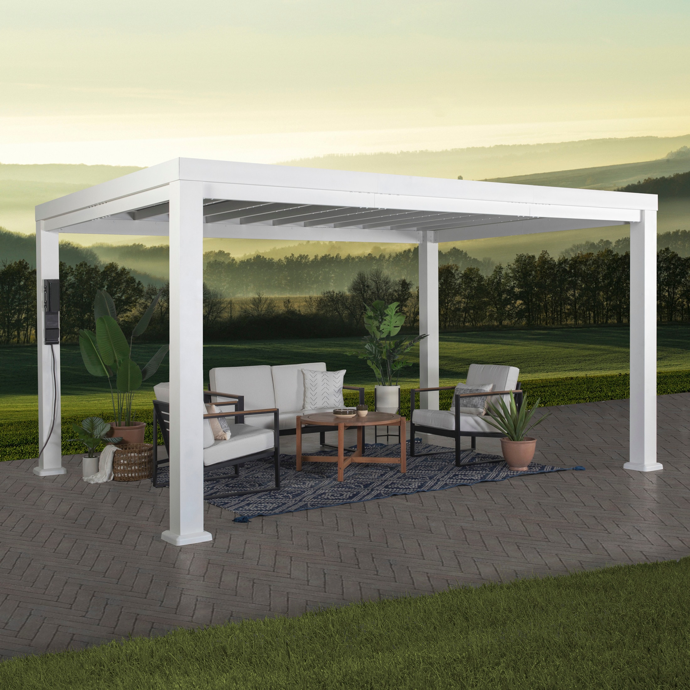 Backyard Discovery 2105522COM Windham 12-ft W x 14-ft L x 7-ft 6-in H White Metal Freestanding Pergola with Canopy