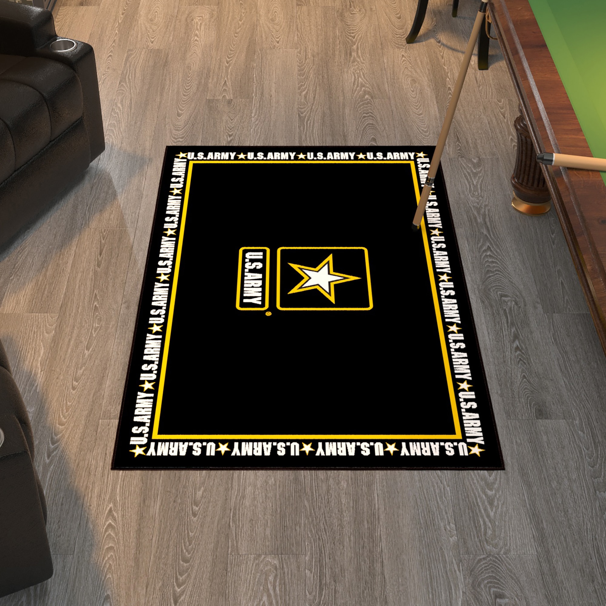 Ottomanson ARMY106-3X5 US ARMY Rug For Man Cave Decor 3 x 5 (ft) Loomed Polyester Black/Yellow Border Rectangular Indoor Border Area rug