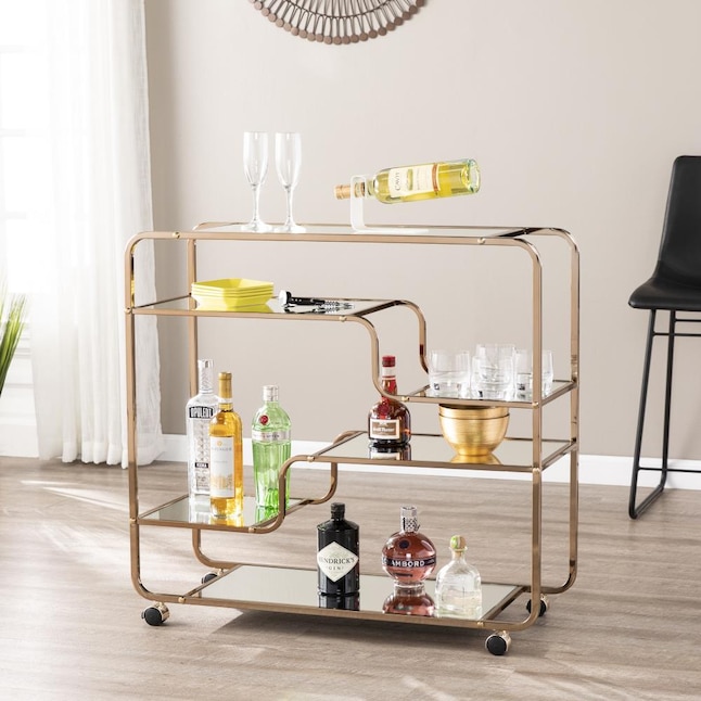 Boston Loft Furnishings Andco 36-in x 33.75-in Gold Rectangle Cart Bar Boston Loft Furnishings Andco 36-in x 33.75-in Gold Rectangle Cart Bar