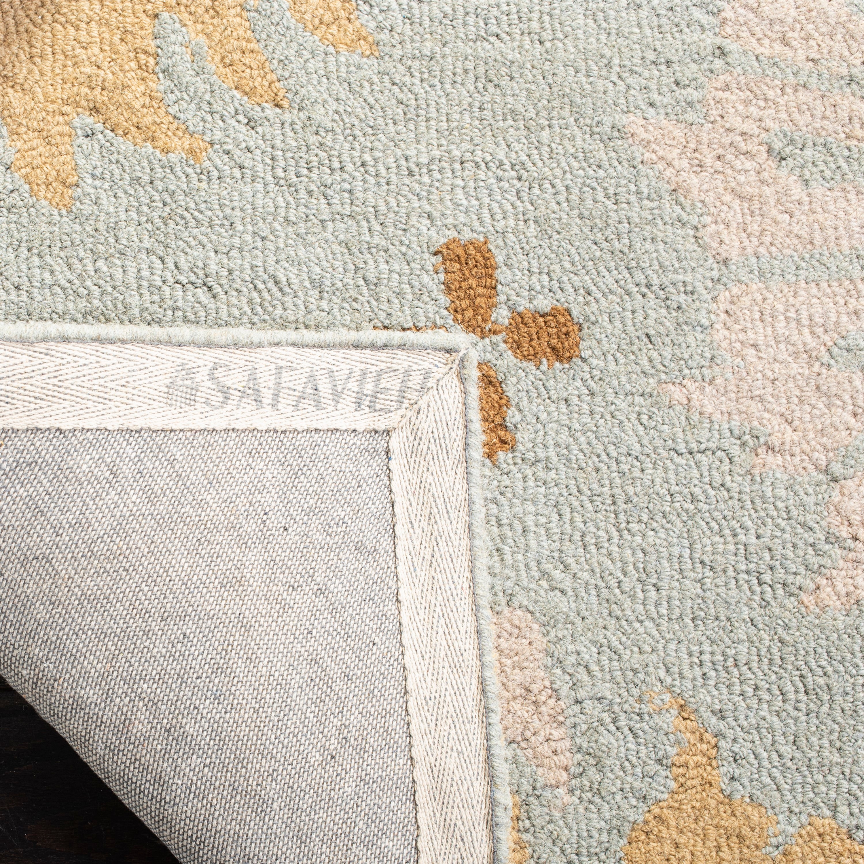 Blue Floral Handmade Wool 8' x 10' Area Rug